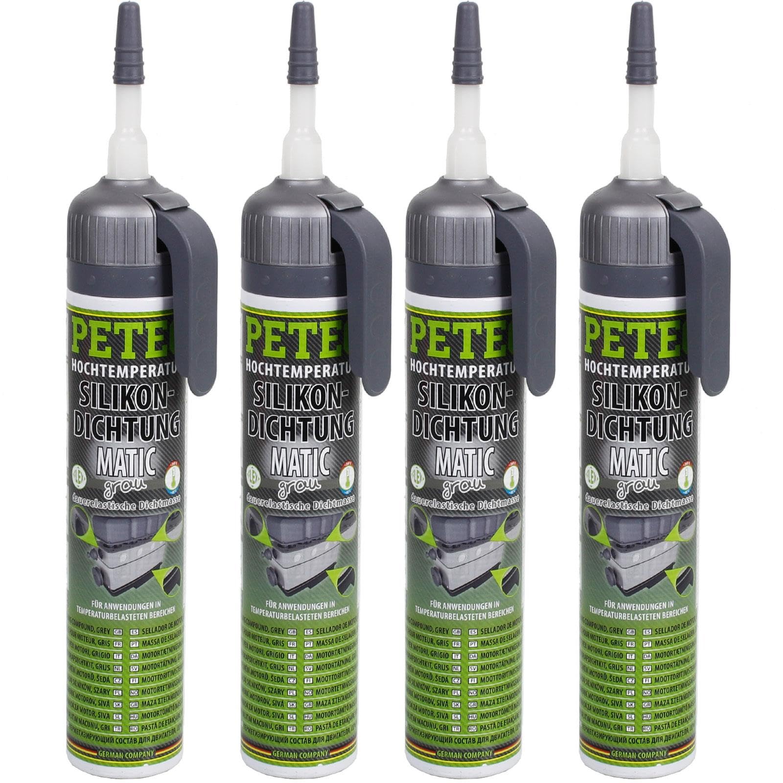 BandelOne enthält 4x PETEC Silikondichtung Matic Grau Hochtemperatur Dauerelastisch 200 ML 97620