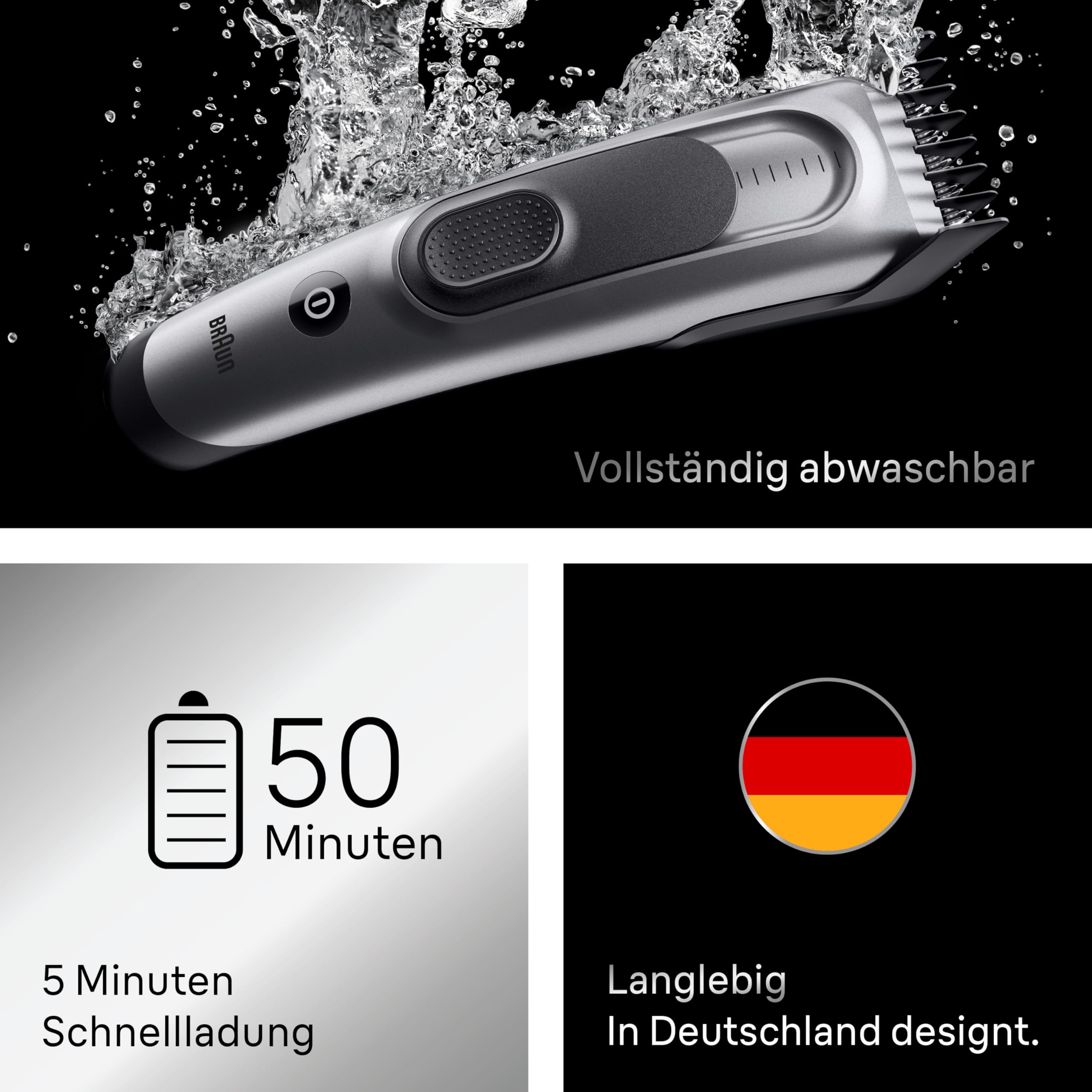 Braun Haarschneider Series 7, Kabelloser Haarschneidemaschine Herren, HC7590, Grau - Haartrimmer mit 17 Längen, Trimmer mit 50 Min. Akku, Wasserdicht, Inkl. 5 Extras und Ultrascharfer Klingen
