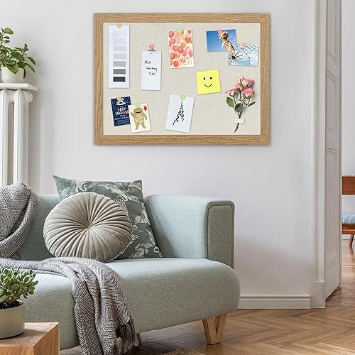 Miniatura 7 de AKTOP Tablero de anuncios de corcho con lino de 16.7 x 11 pulgadas, pequeño tablero de corcho enmarcado para pared, tablero de fotos colgante para
