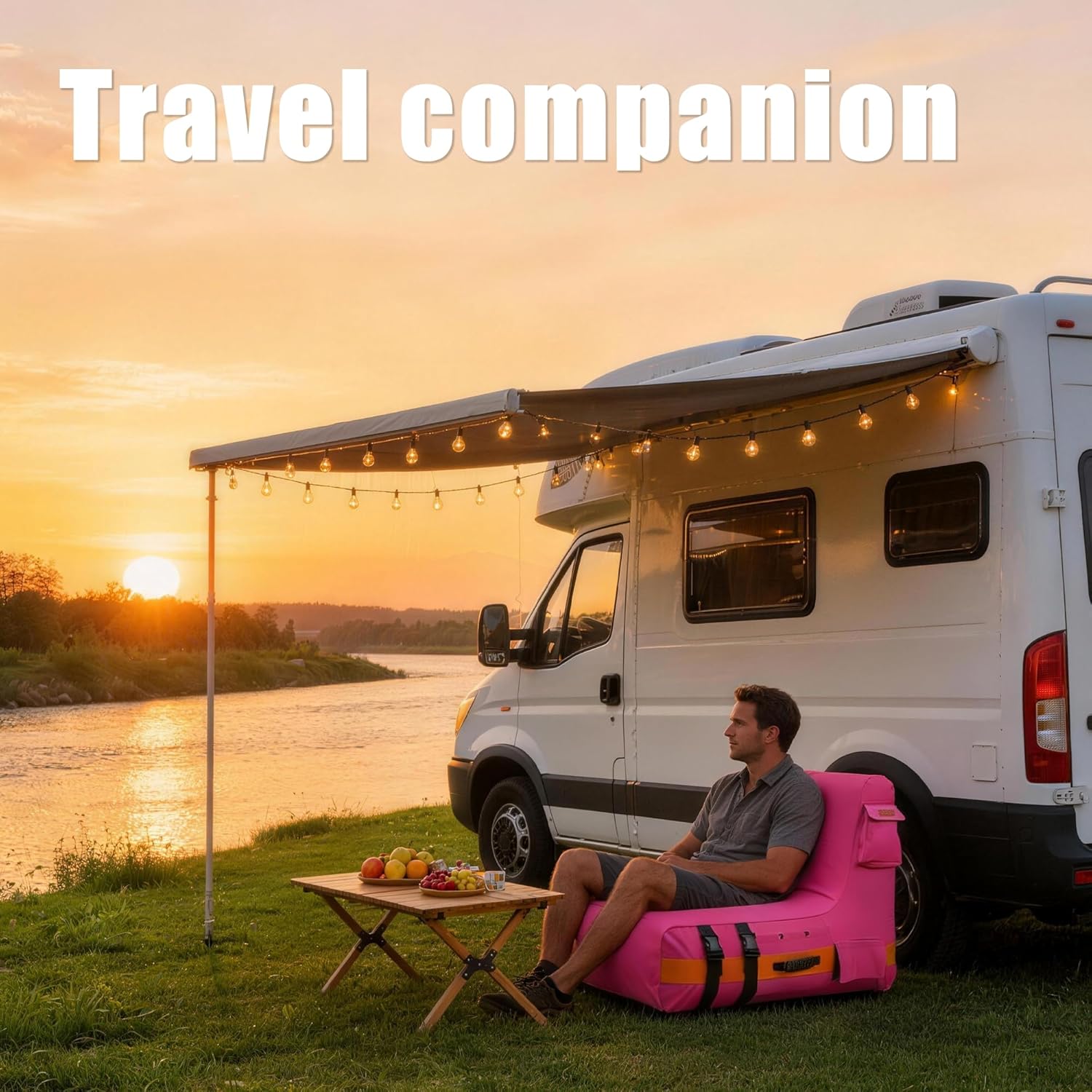 Inflatable Couch Air Sofa: Portable Outdoor Inflatable Sofa with Built-in Electric Pump - Air Lounger for Camping Beach Festival Travel - Ideal for Dorm Rooms Small Apartments