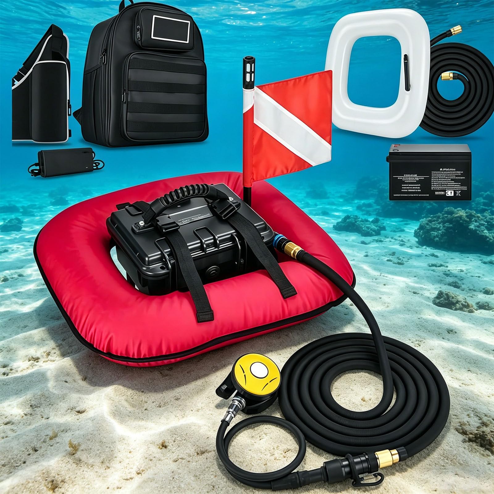 Glowdora Scuba Diving Ventilator Tankless Diving Systems, Underwater Breathing Device Red
