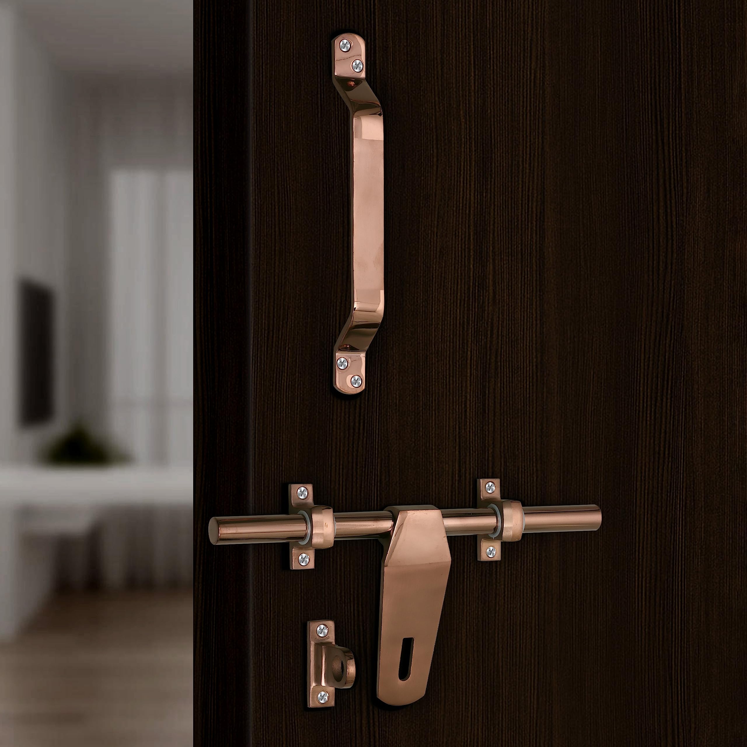 Plantex Stainless Steel Door Kit for Single Door/Door Hardware/Door Accessories (10 inch Al-Drop,8 inch Latch, 8 inch 2 Handles,7 inch Tower Bolt and 4 inch Door Stopper) - (DK-07-PVD Rose Gold) — Amazon image 5