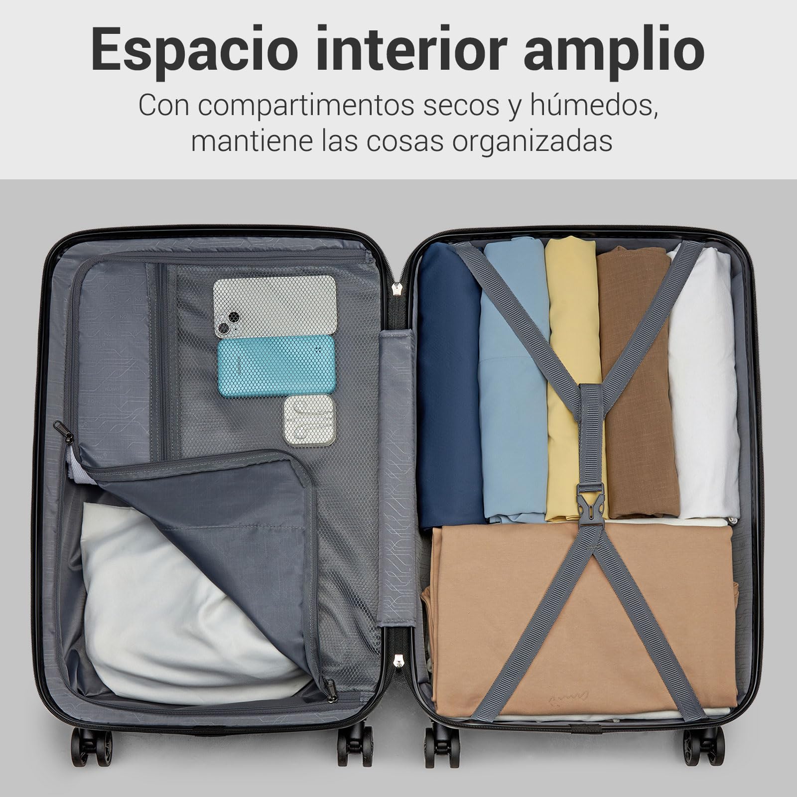 Kono Maletas de Viaje Cabina de 55 cm, Material PC + ABS Ligero - Maleta con 4 Ruedas Silenciosas de TPE, Cerradura TSA y Compartimento Empresarial (Negro)