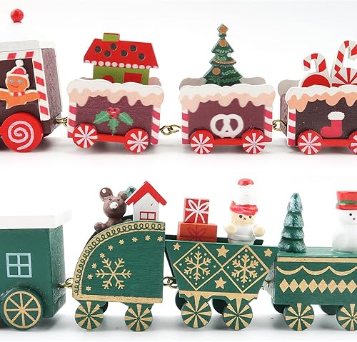 Miniatura 3 de Adorno de tren de madera de Navidad, mini decoración de tren pintado, juguetes de regalo para niños, adorno de mesa de Navidad para fiesta de