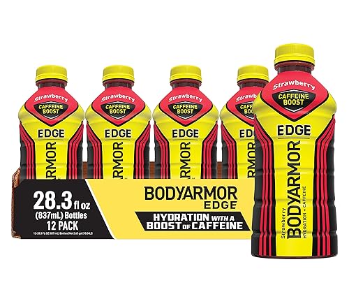 BODYARMOR EDGE - Bebida deportiva con cafeína, fresa, electrolitos llenos de potasio, impulso de cafeína, sabores naturales con vitaminas, perfecta
