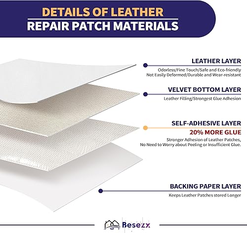 Miniatura 9 de Besezx Kit de cinta de parche de reparación de cuero, autoadhesiva para muebles, sofá, asientos de automóvil, silla de oficina, kit de reparación de
