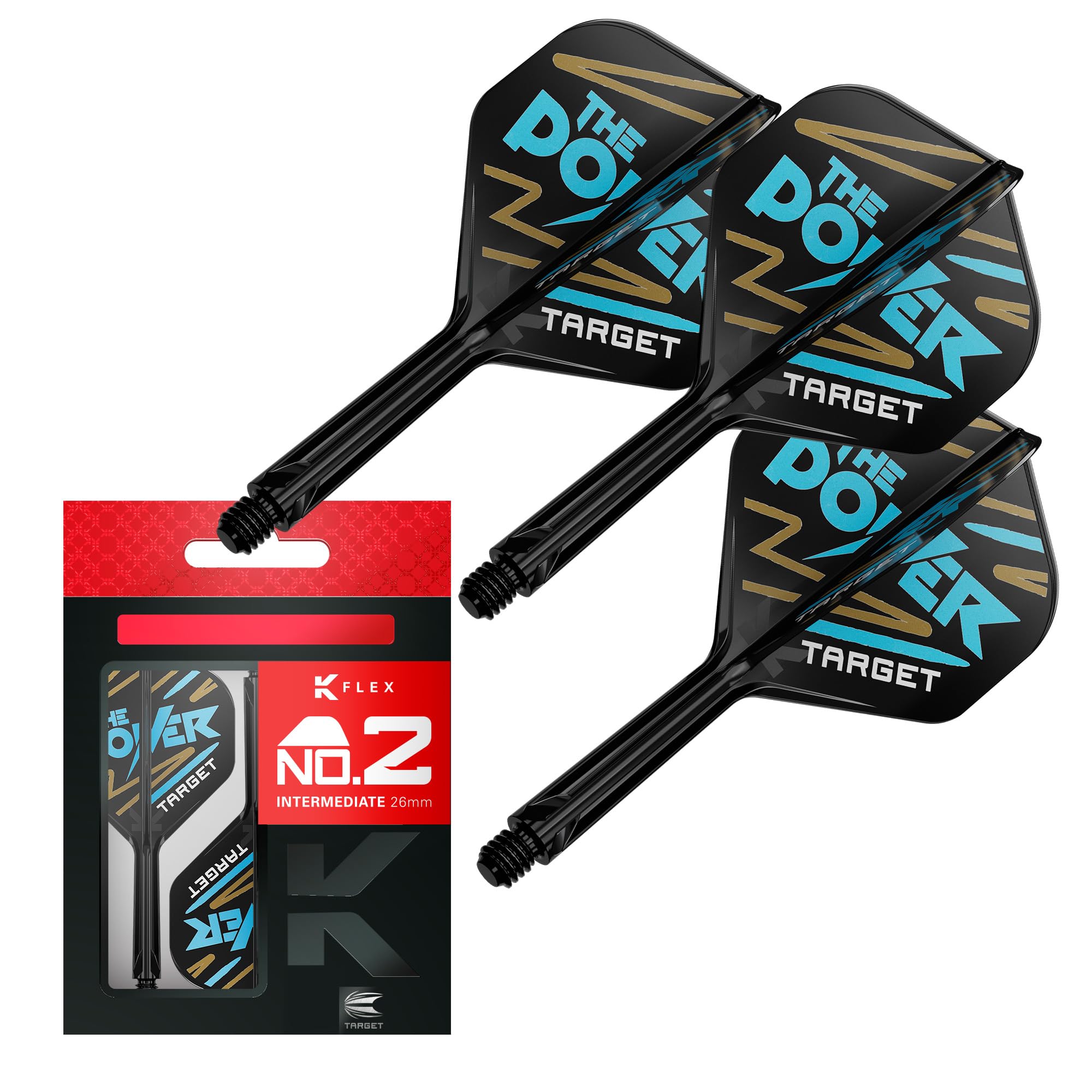Target Darts Phil Taylor K Flex Flights and Shaft System, No.2 | Pack of 3 Kflex All In One Flights, Player Edition Darts Accessories | K-Flex Dart Stem โ Intermediate (26mm)
