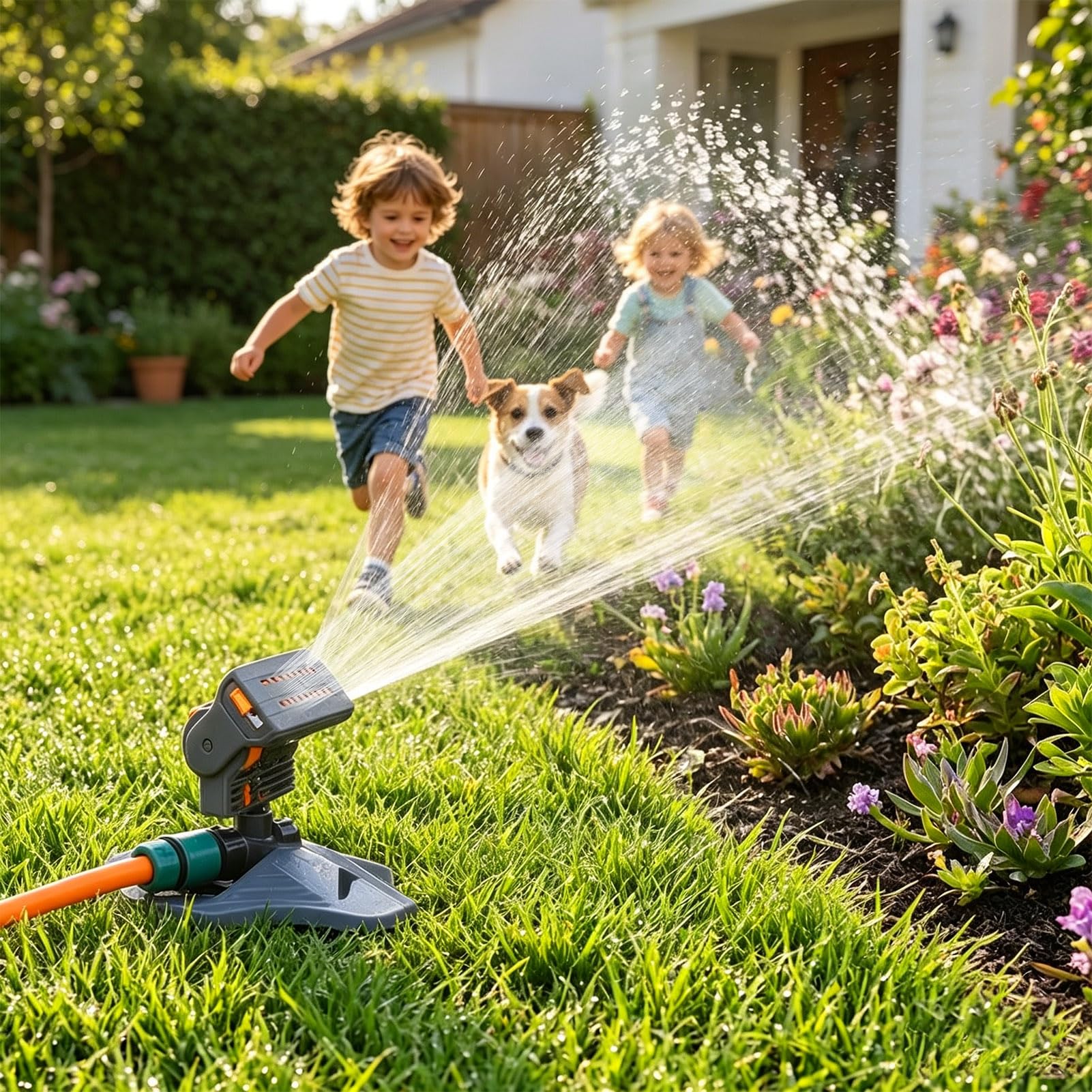Irrigatore da giardino oscillante, 16 ugelli irrigatore per prato con gamma di spruzzo regolabile, sistema di irrigazione da giardino per piante, raffreddamento all'aperto per bambini, facile