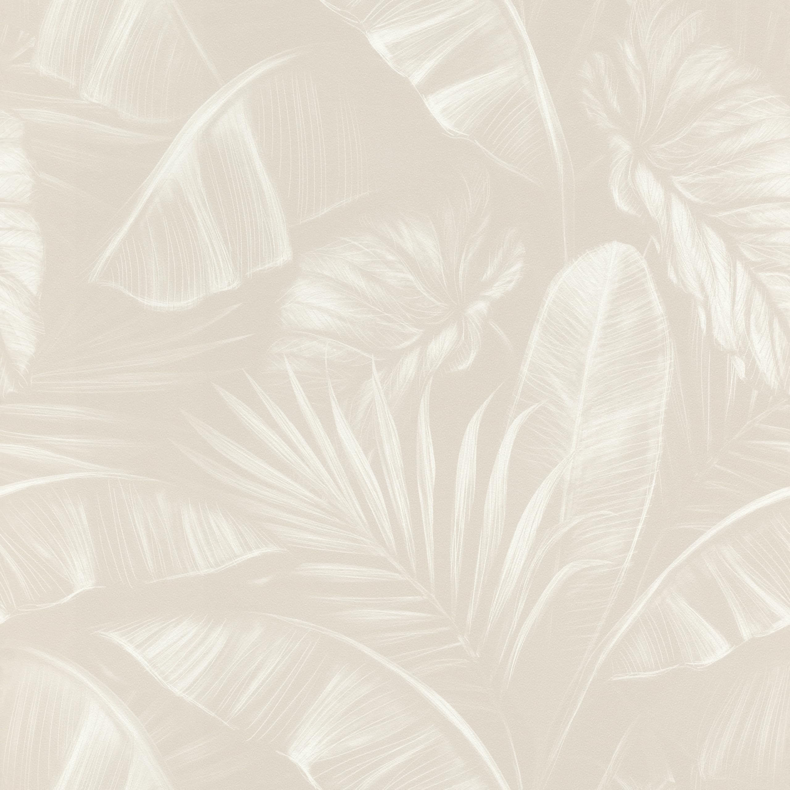 Rasch Beige Home Style Wallpaper 286595 Paper Wallpaper With Large Palm Leaves In White Jungle Wallpaper 10.05 M X 0.53 M
