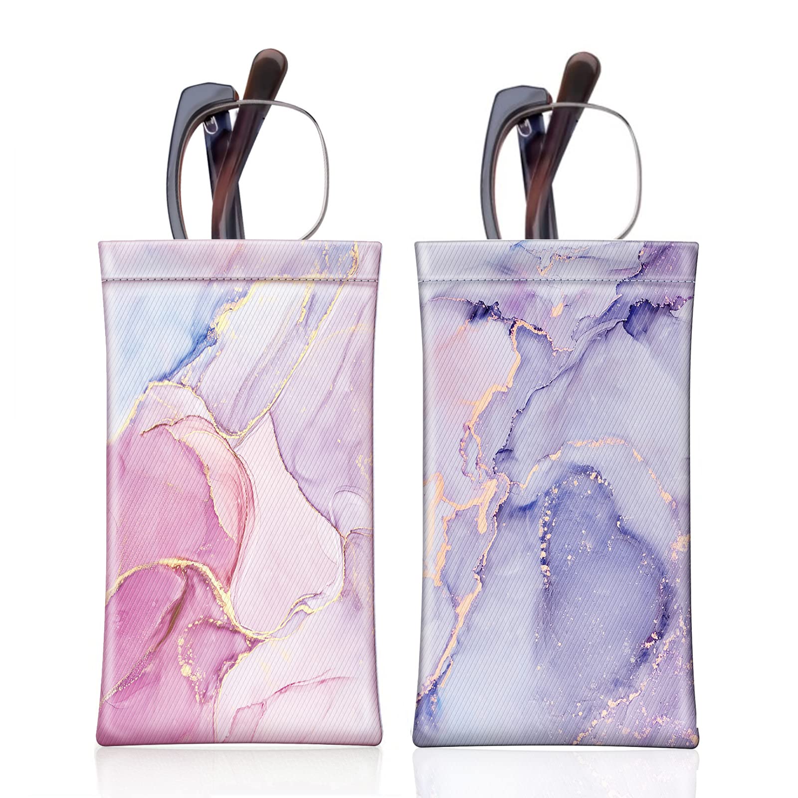 Fintie Unisex *Glittering Marble + Lilac Marble 2 Pieces Soft Glasses Cases For Women Men - Portable Squeeze Top Spectacle Sunglasses Pouch