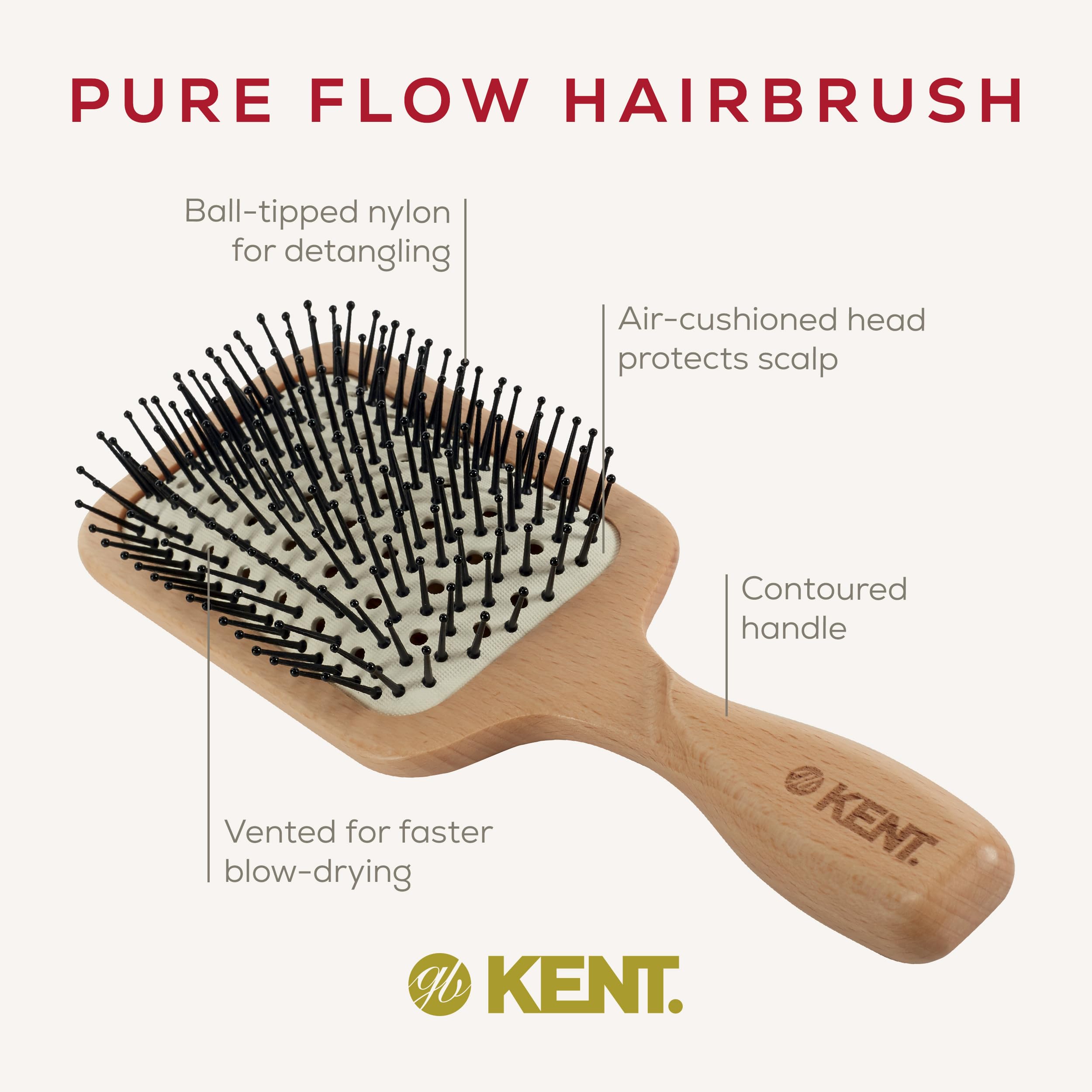 Kent Brushes Pure Flow Hairbrush, Large Vented Fine Quill Paddle Brush LPF2 - Image 4