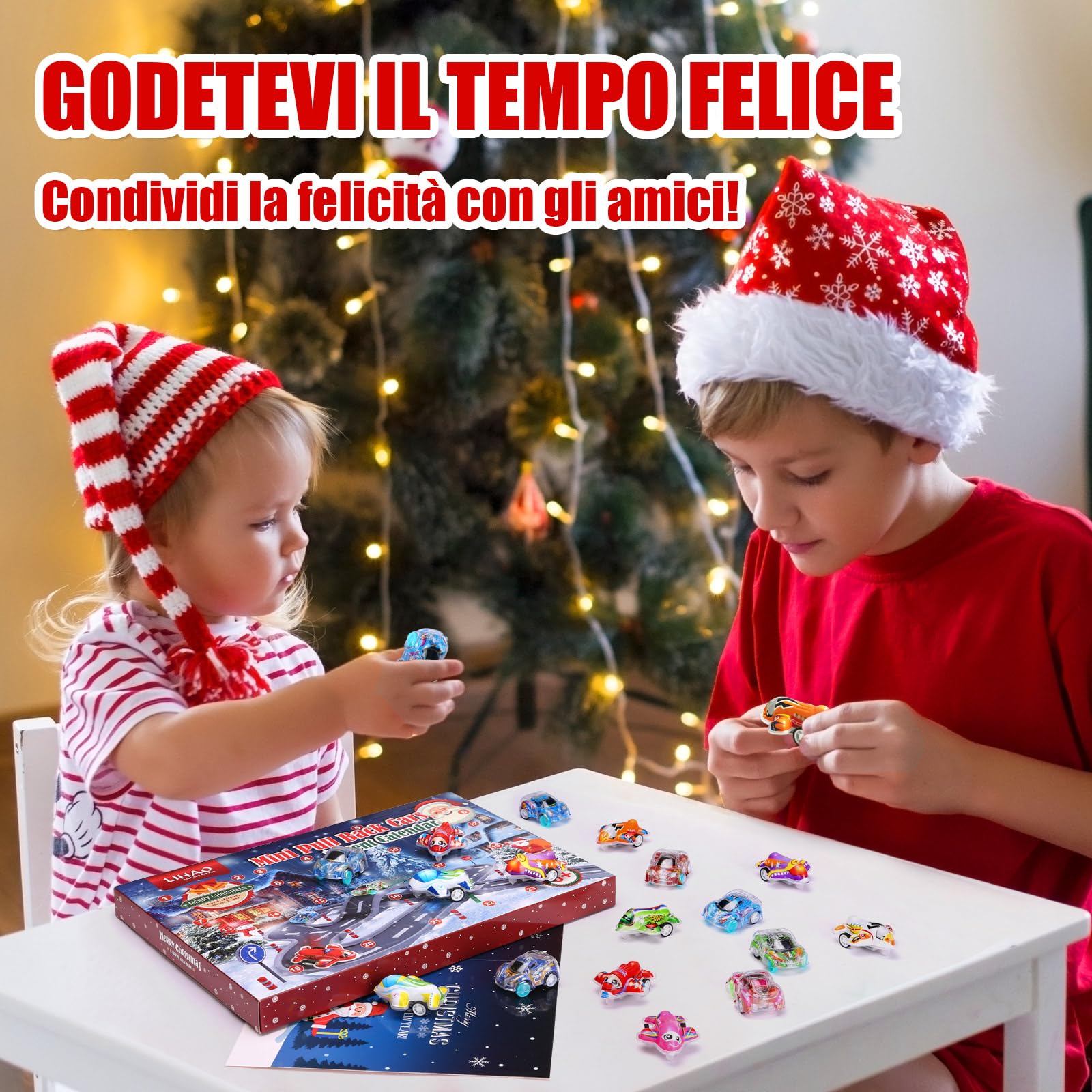 LIHAO Calendario dell'Avvento Bambino 24pz Macchinine Giocattolo Bambini Regalo di Natale per Ragazzi Ragazze Bambini