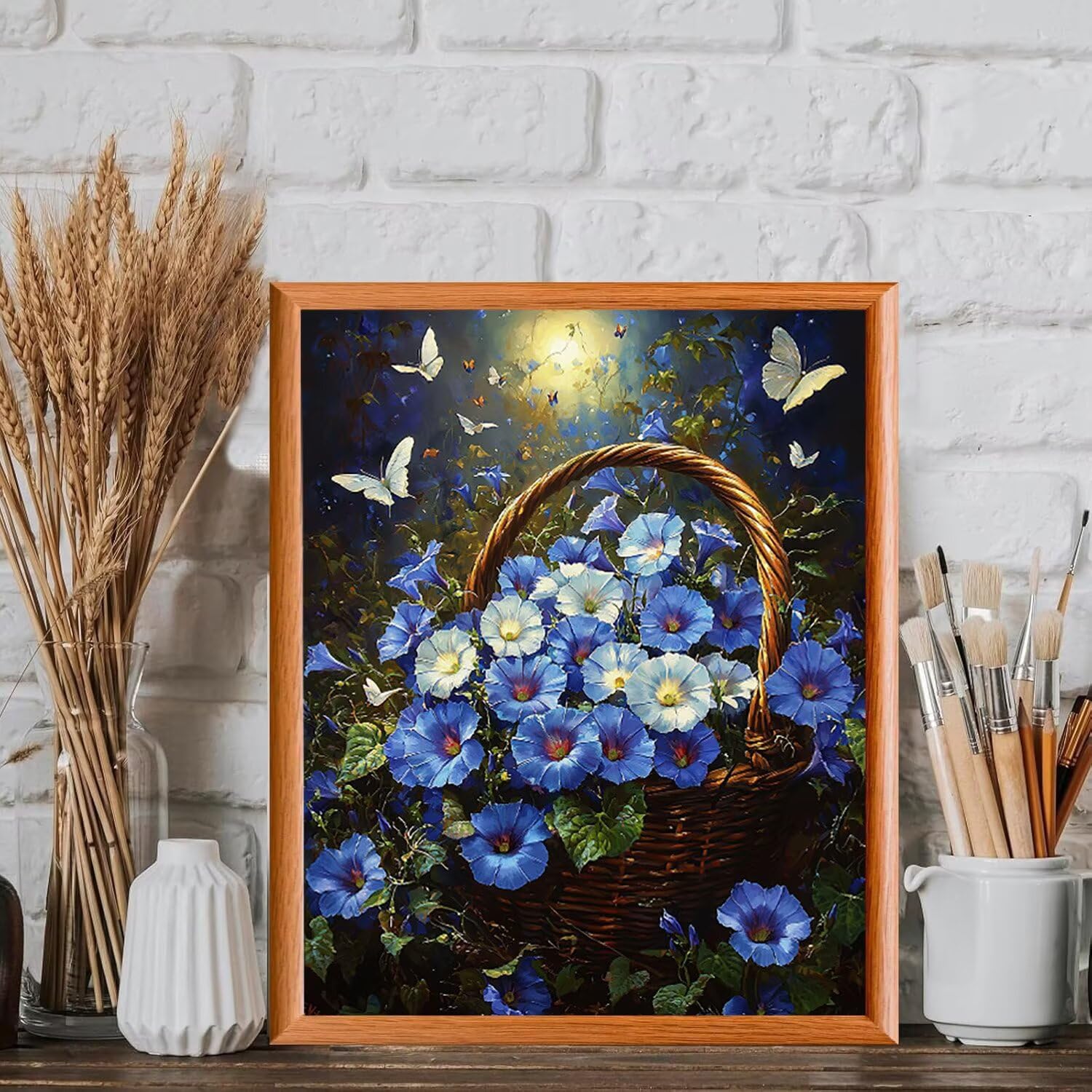 Malen nach Zahlen Erwachsene Blumenkorb mit Schmetterling, 70x90cm x-445 | Handgemalt Ölgemälde Kit für Mädchen Jungen ab 7 8 9 Jahre, Rahmenlos, für die Wanddekoration zu Hause, DIY Acrylmalerei