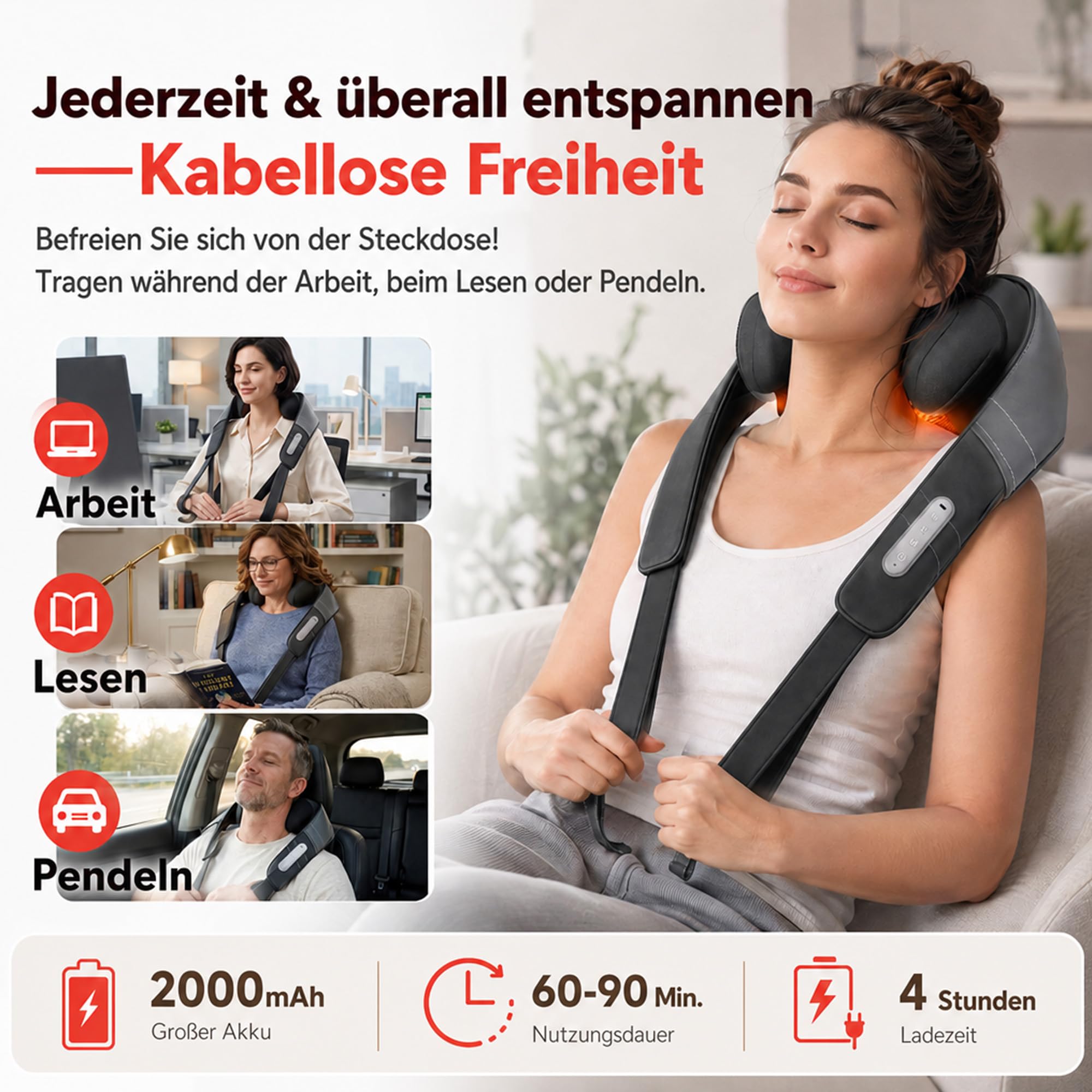 cabaro 4D Nackenmassagegerät mit Wärme 2026, 3 Modi Shiatsu Massagegerät