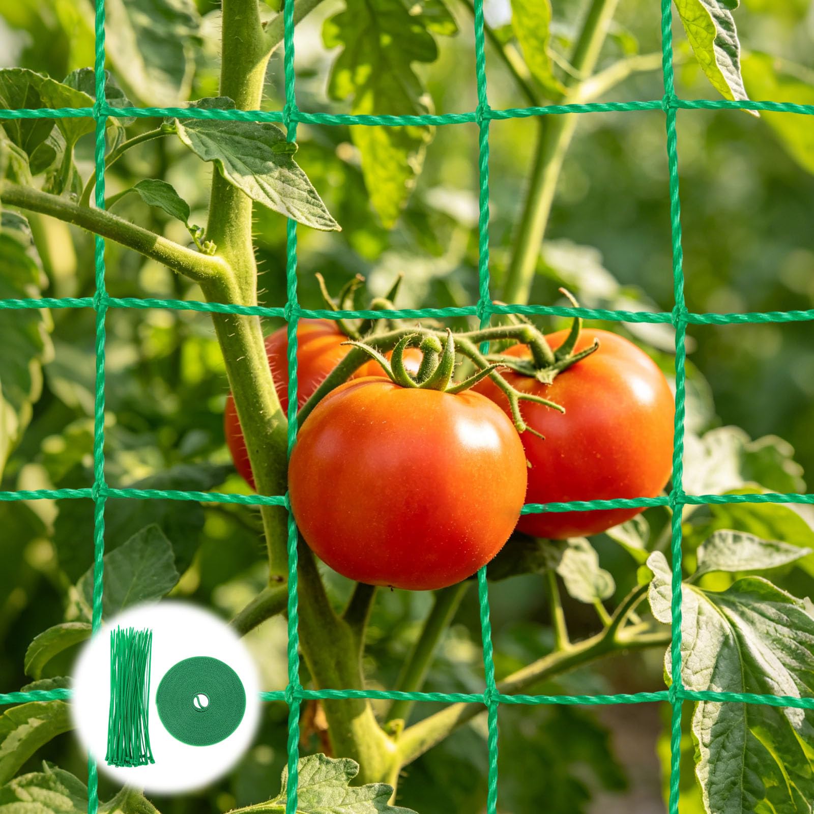 URAQT Trellis Netting for Plants, Plant Support Netting, Plants Climbing Net with 50 Pcs Cable Ties and 5m Tapes, Garden Net Mesh Kit for Cucumber Vine Tomatoes Bean Vegetables Fruits(1.8m x 1.8m)