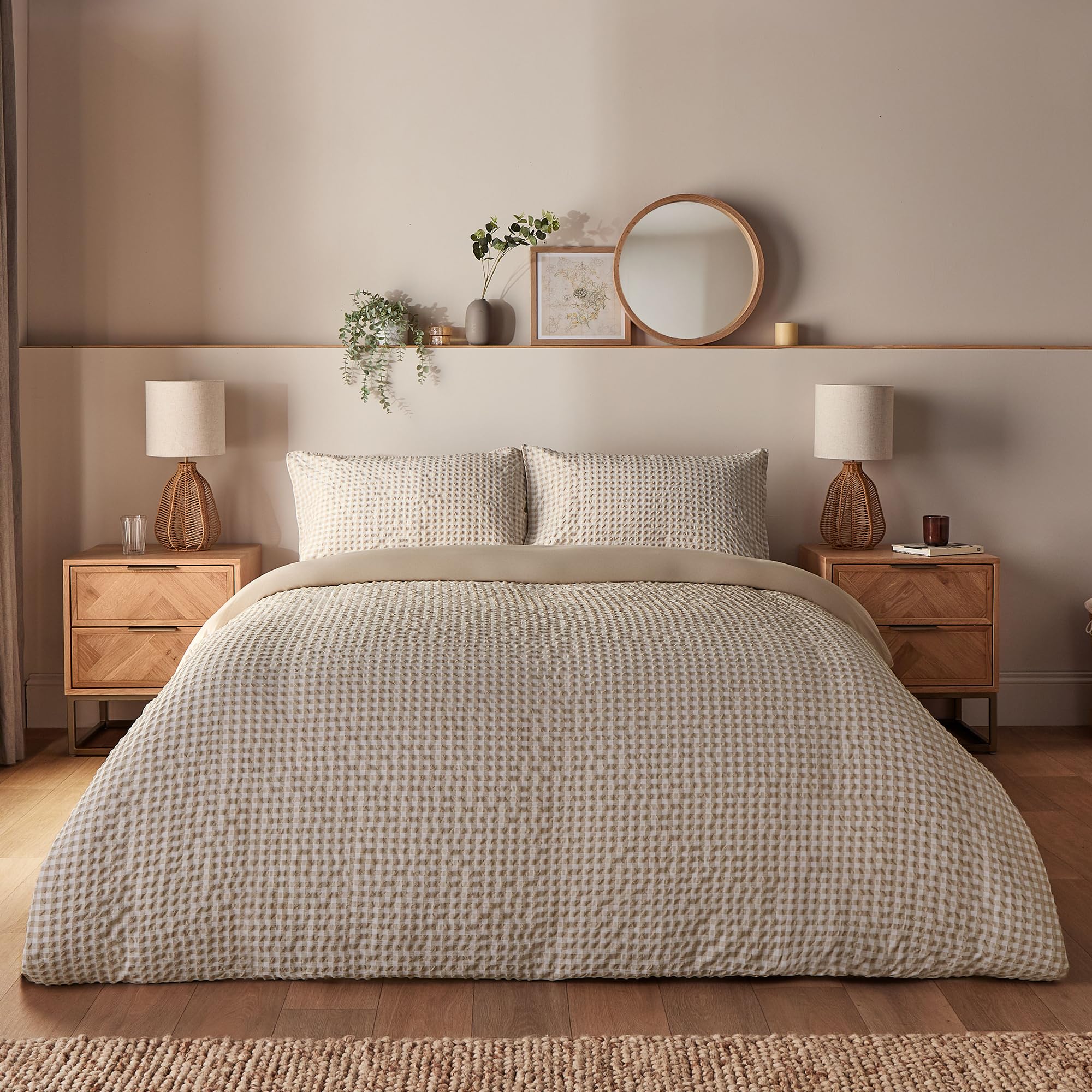 Silentnight Supersoft Duvet Set, Gingham - Natural