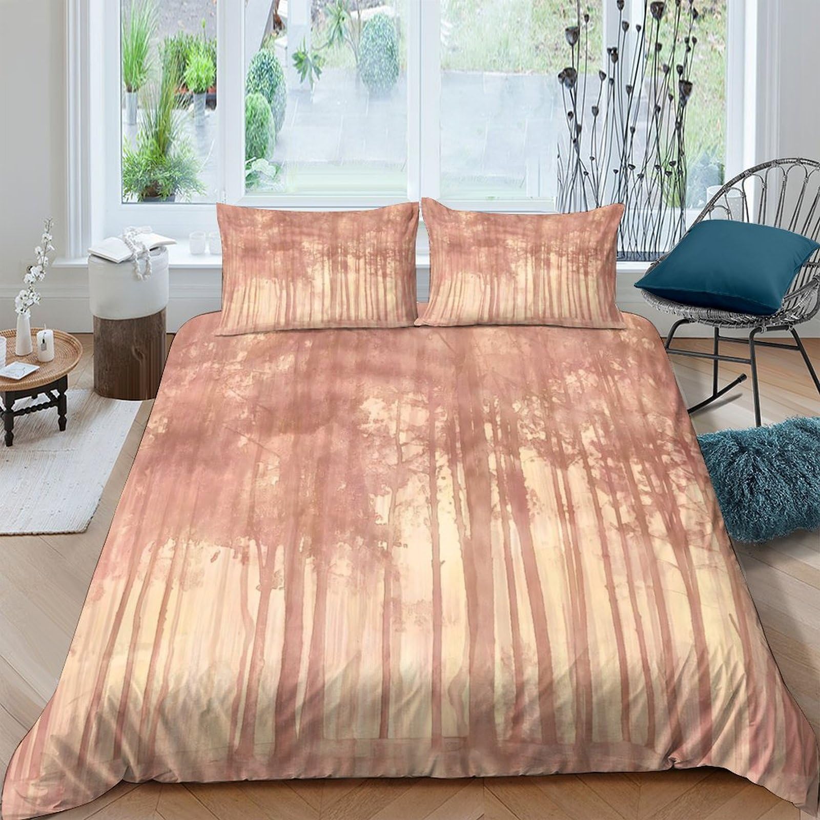 Ctjqhvkz Style-8 3D Printed Woodland Sunrise Fitted Sheet Microfiber Soft Forest Shadows Bed Cover For Bedroom Dorm Mattress Protection Decor Single（135X200cm）