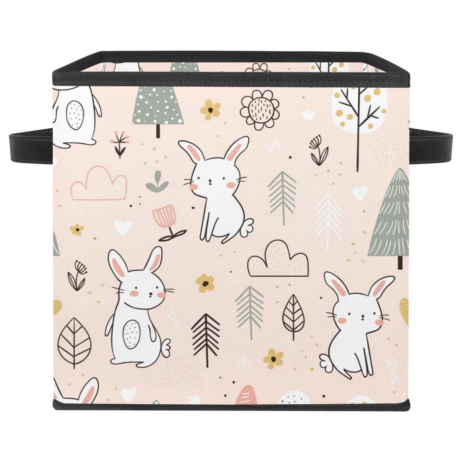 Bac de rangement tissu avec poignées grand cube pour placard et livres enfant