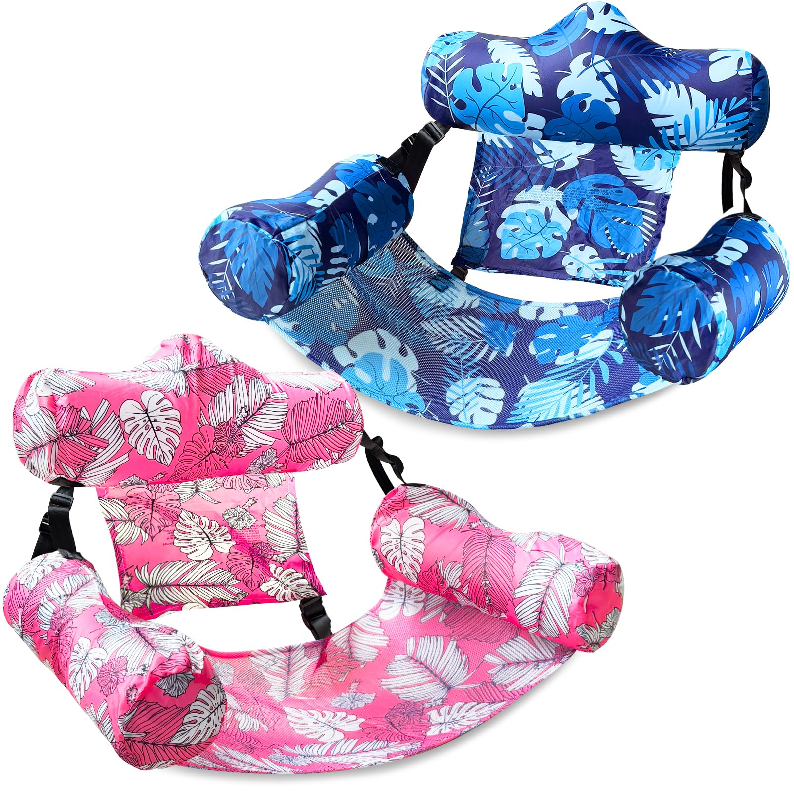 2 Pack Inflatable Pool Floats Adult, Floating Chair Lounger, Adjustable Blow up Pool Noodles Float for Heavy Duty Adult, Fabric Swimming Water Chair for Party Summer Beach Vocation Essential Lake Fun