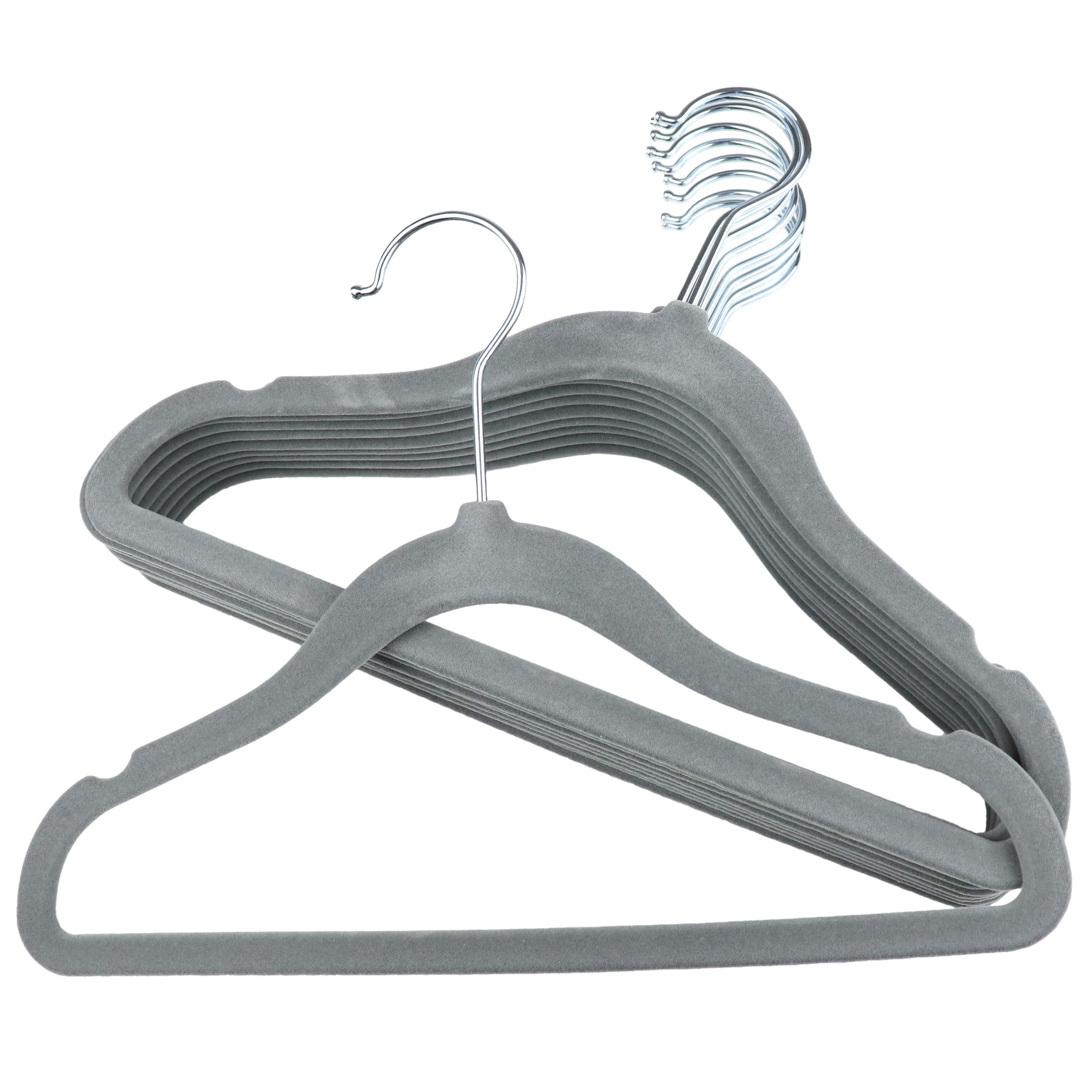 The Hanger Store Grey 100 Kids Non-Slip Velvet Space Saving Coat Clothes Hangers With Trouser Bar