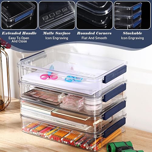 Miniatura 3 de 4 cajas de almacenamiento de archivos de 14 x 9.3 x 2.8 pulgadas, cajas de almacenamiento de plástico con tapas, estuche transparente para álbumes