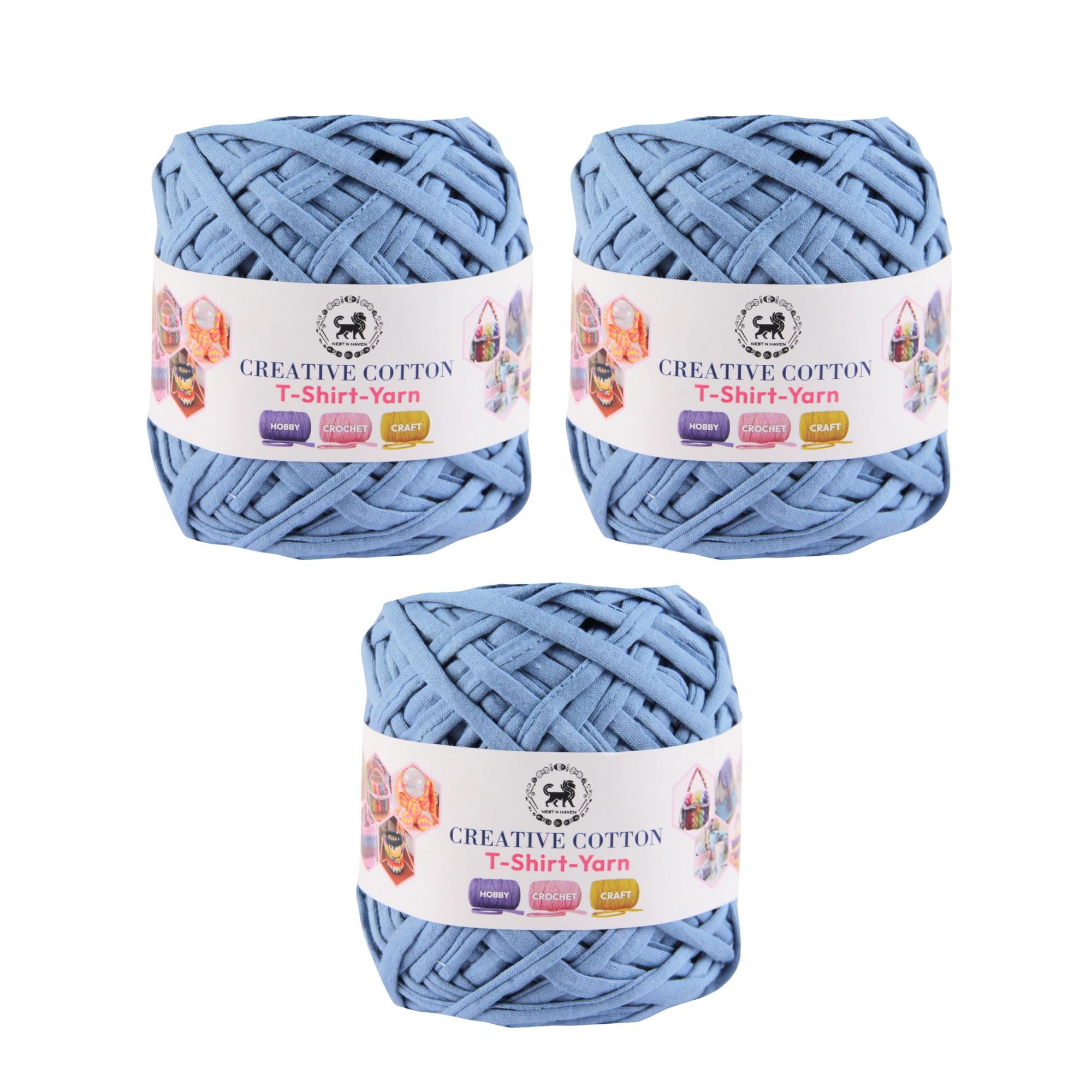 Creative Cotton T-Shirt Yarn Carpet, Knitting Yarn for Hand Knitting DIY Bags, Baskets, Blanket, Cushion Crocheting Projects 200 GMS (Glacier Blue) | (300 Gm)