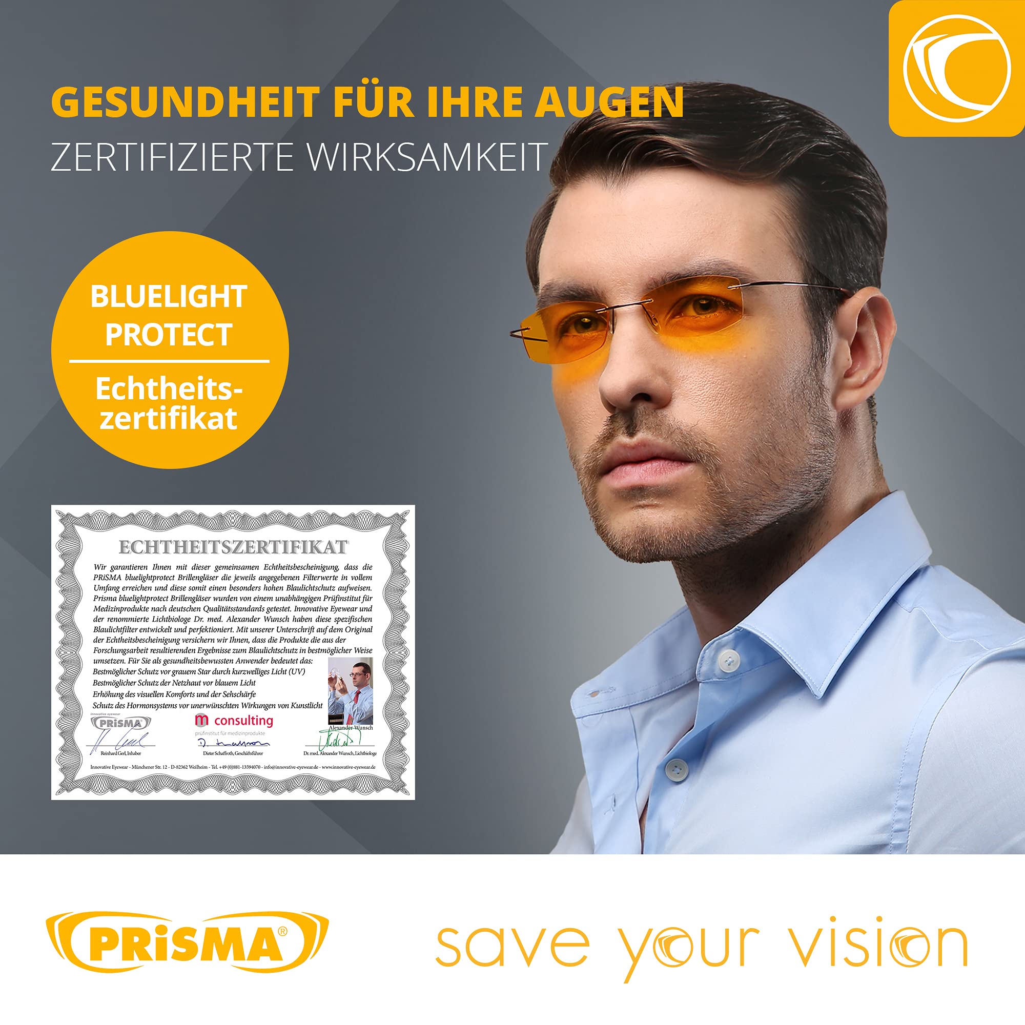 PRiSMA LiNDAU PRO99 Occhiali Filtro Luce Blu Occhiali Schermo con Filtro Luce Blu Filtra fino al 99% Luce Blu - L709