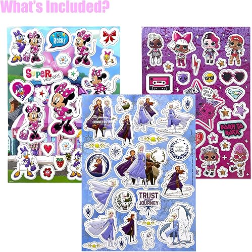 Miniatura 2 de Disney Calcomanías hinchadas 3D para niñas, paquete variado de 3 hojas, Disney Frozen, Minnie, LOL Diva Dolls para regalos, recuerdos de fiesta,