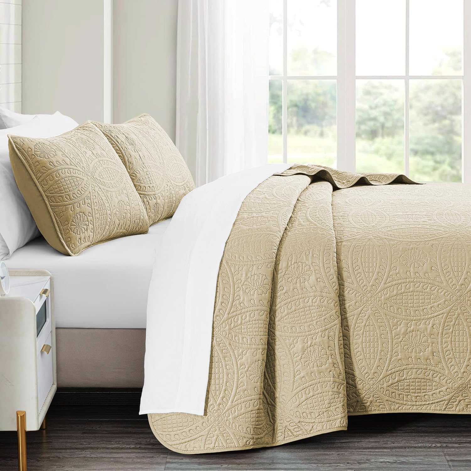 Buy akkialla Queen Quilt Bedding Set,Beige Ultrasonic Full/Queen