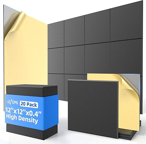 Miniatura 17 de Paquete de 12 paneles acústicos con autoadhesivos, paneles de espuma de alta densidad a prueba de sonido de 12 x 12 x 0.4 pulgadas para paredes,