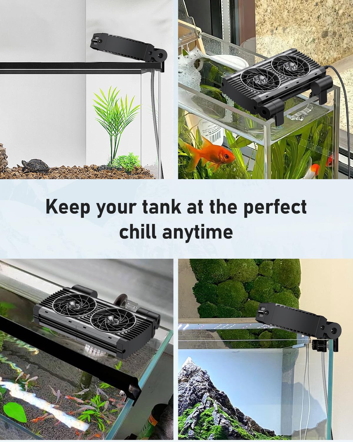 Pawfly Aquarium Kühler, Leiser Aquarium durchlaufkühler, Aquarium Lüfter mit Einstellbarer Geschwindigkeit und Timer, Terrarium Wasserkühler für bis zu 60cm Süß- und Salzwasserbecken (2 Lüfter)
