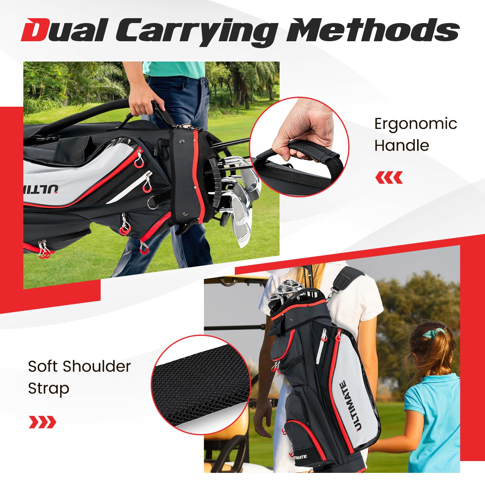 LIFEZEAL Borsa da Golf con Copertura Antipioggia, Sacca da Golf con 14 Divisori e 8 Tasche, Astuccio da Golf, Porta da Golf con Cerniera Borsa Termica, Custodia per Mazze da Golf