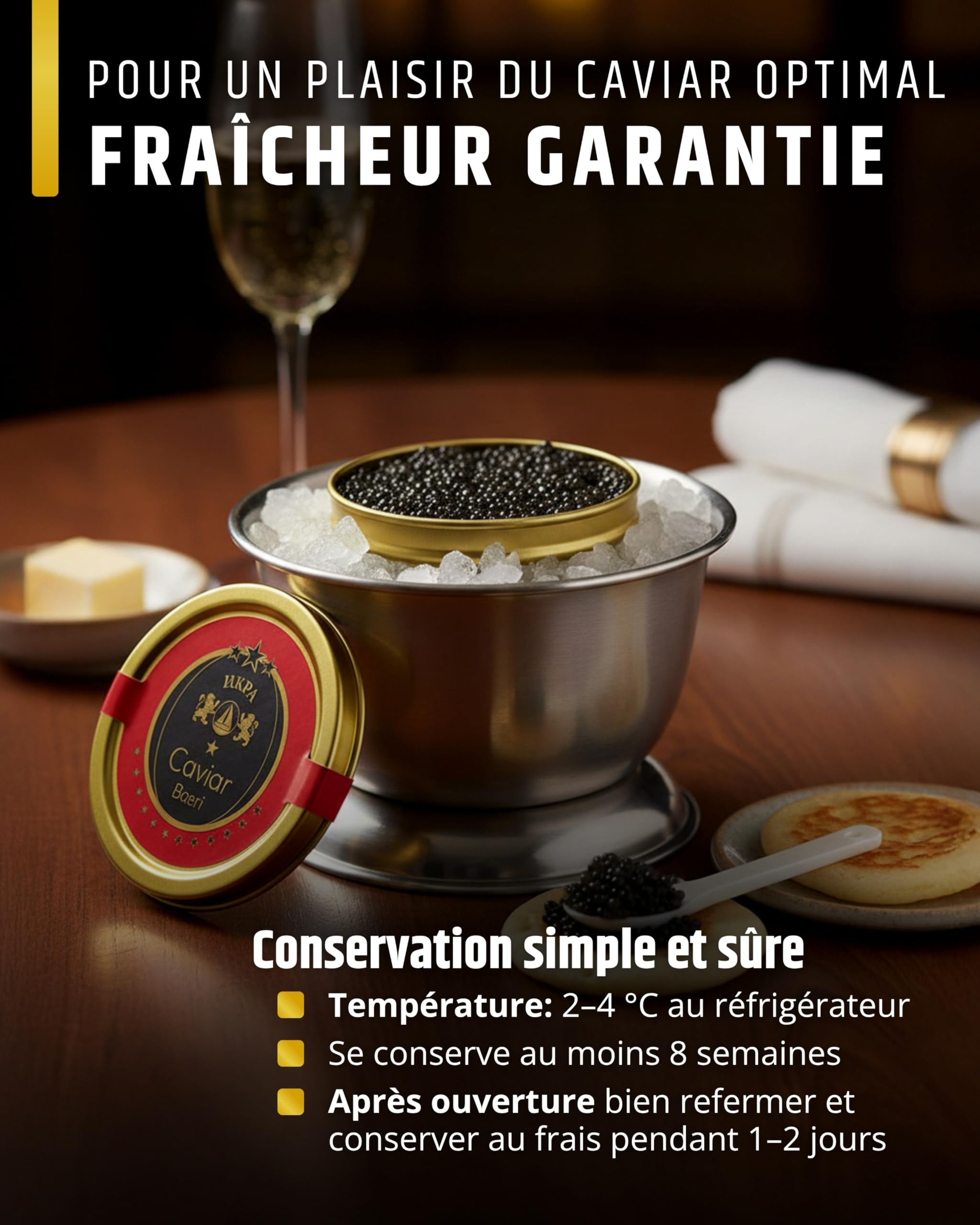 SEPEHR DAD CAVIAR Caviar Baeri d'esturgeon sibérien I 50 g à grains fermes et à l'arôme puissant I Riche en protéines et en oméga-3 I 100% durable, qualité supérieure et sans additifs