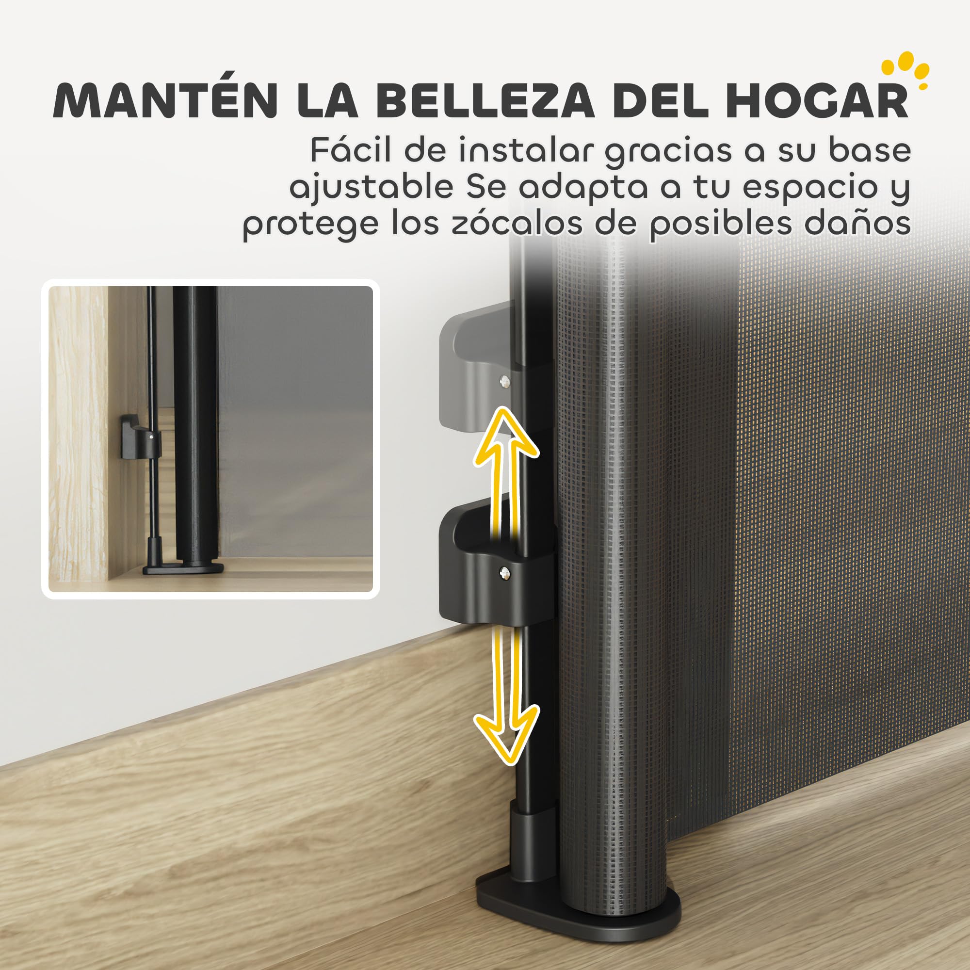 PawHut Barrera para Perros Retráctil 0-125 cm Puerta para Perros Pequeños Extensible Barrera de Seguridad para Mascotas con Interruptor de Cierre para Escaleras Puertas Pasillos Negro
