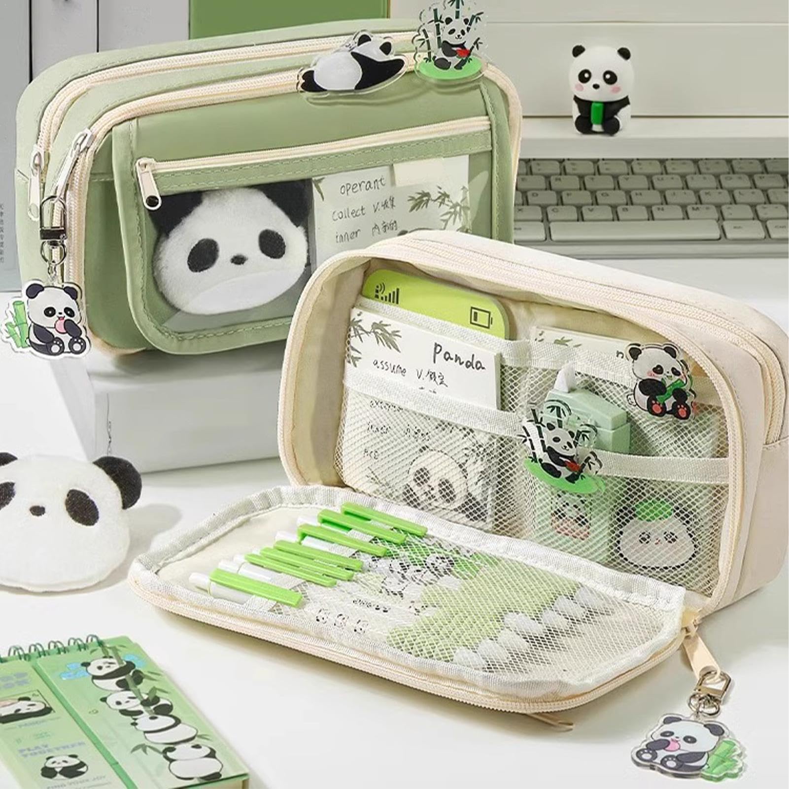 Trousse Scolaire Panda Grande Capacité Étui à Crayons Kawaii Sac à Crayons Plusieurs Compartiments