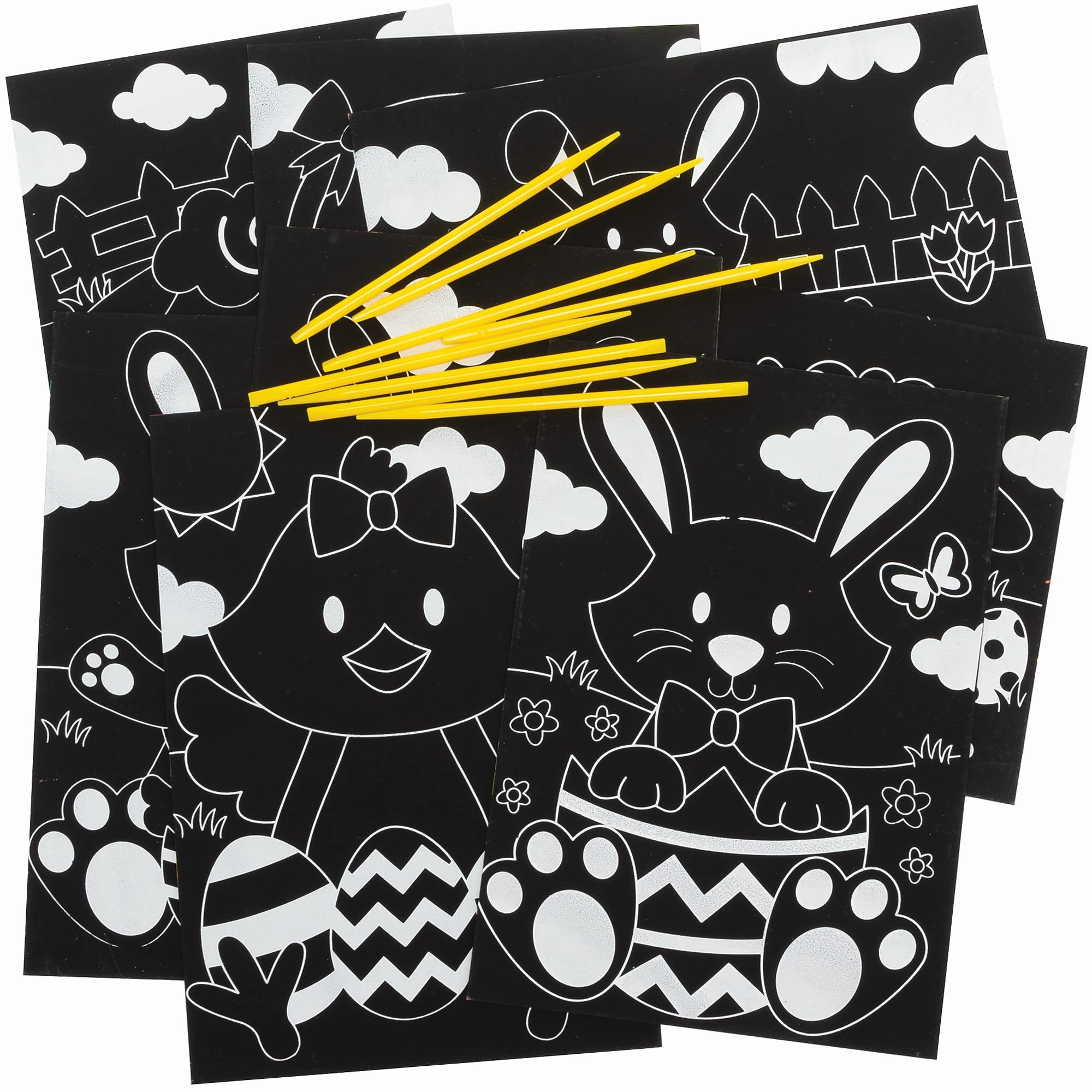 Baker Ross Easter Scratch Art Pictures - Pack of 8, Scratch Art for Kids (FC621)