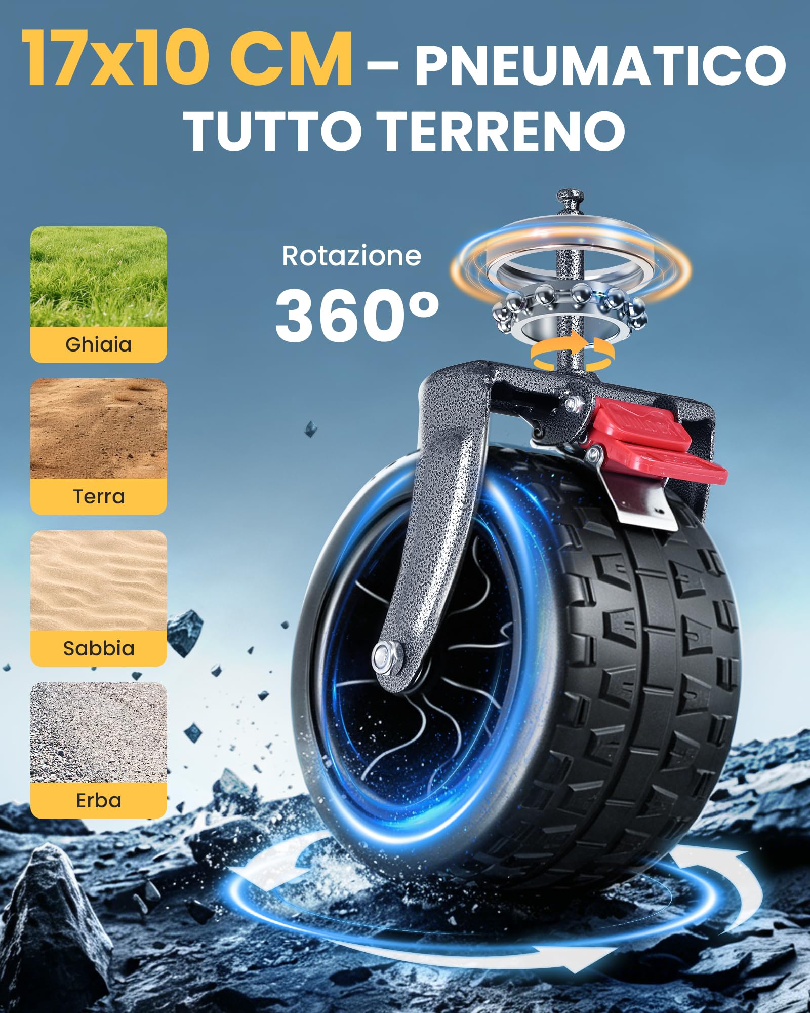 Carrello Spiaggia YEAUPE PRO XXXL con Grandi Ruote Girevoli 360°, 250kg 200-300L, Nero