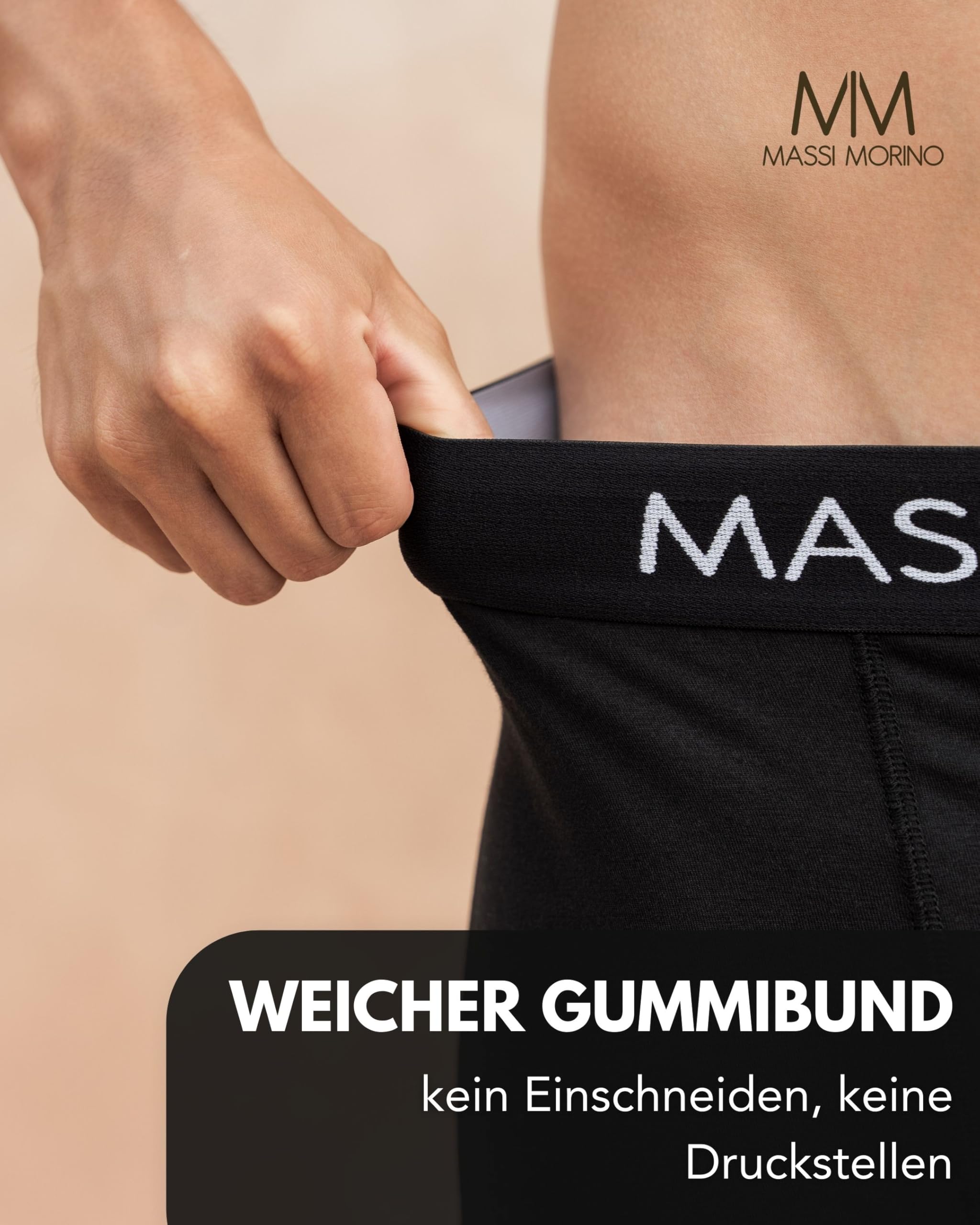 Massi Morino Boxershorts Herren Baumwolle (Einzeln, 6er- oder 10er-Pack) | Männer Unterhosen in schwarz mit breitem Gummibund | Ohne Etikett & Atmungsaktiv (S–4XL)