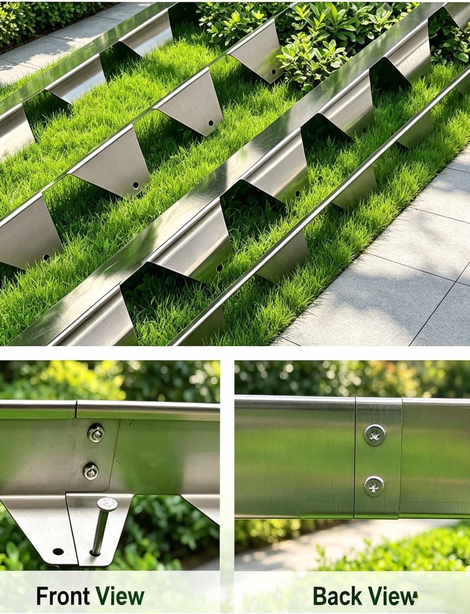 Bordure De Pelouse en Métal 1 M, Installation Facile, Acier Galvanisé, Utilisation dans Le Jardin(Silver,W3xh15cm/1.2x5.9in)