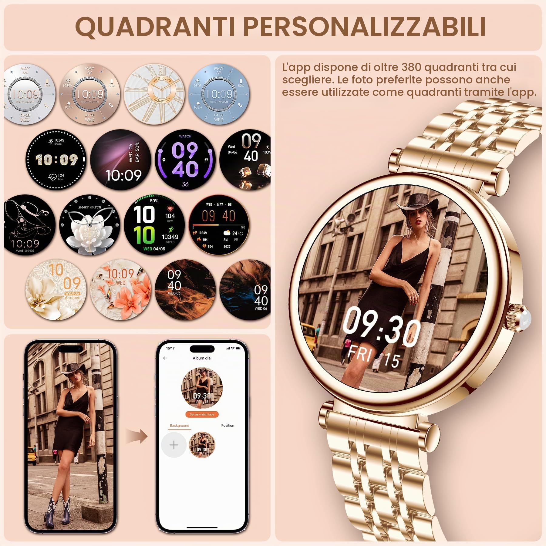 Smartwatch Donna con Effettua/Risposta Chiamate, 1,27" Orologio Digitale Fitness, 120+ Sportive Contapassi/Cronometro, Sonno/Cardiofrequenzimetro, Impermeabile IP67 Android/iOS Smart Watch