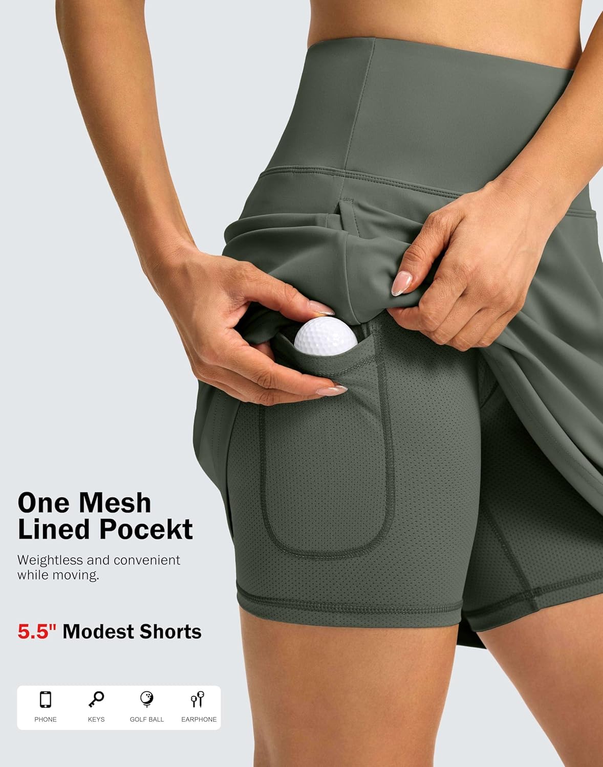 SANTINY 18" Skorts for Women 3 Pockets High Waist Long Athletic Tennis Skirt Golf Skort for Casual Summer Travel - Image 5