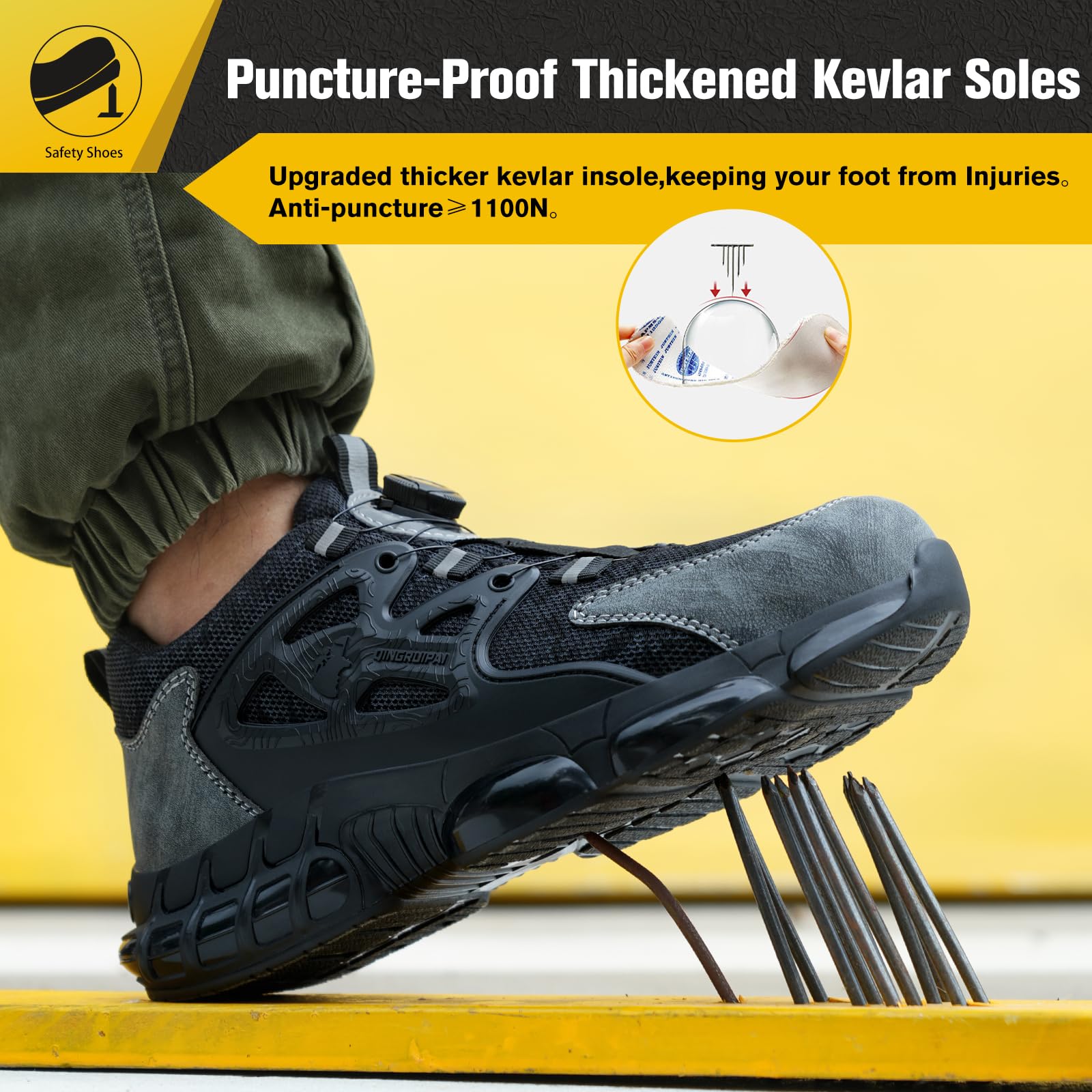 Baskets de sécurité avec embout en acier pour homme et femme - Confortables et légères - Chaussures de sécurité antidérapantes avec coussin d'air