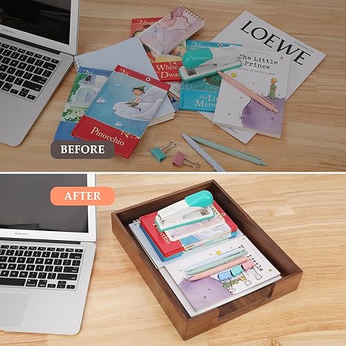 Miniatura 4 de Bamber Bandeja de madera para cartas, organizador de escritorio de madera, bandeja de archivos de documentos para suministros de oficina, carpetas