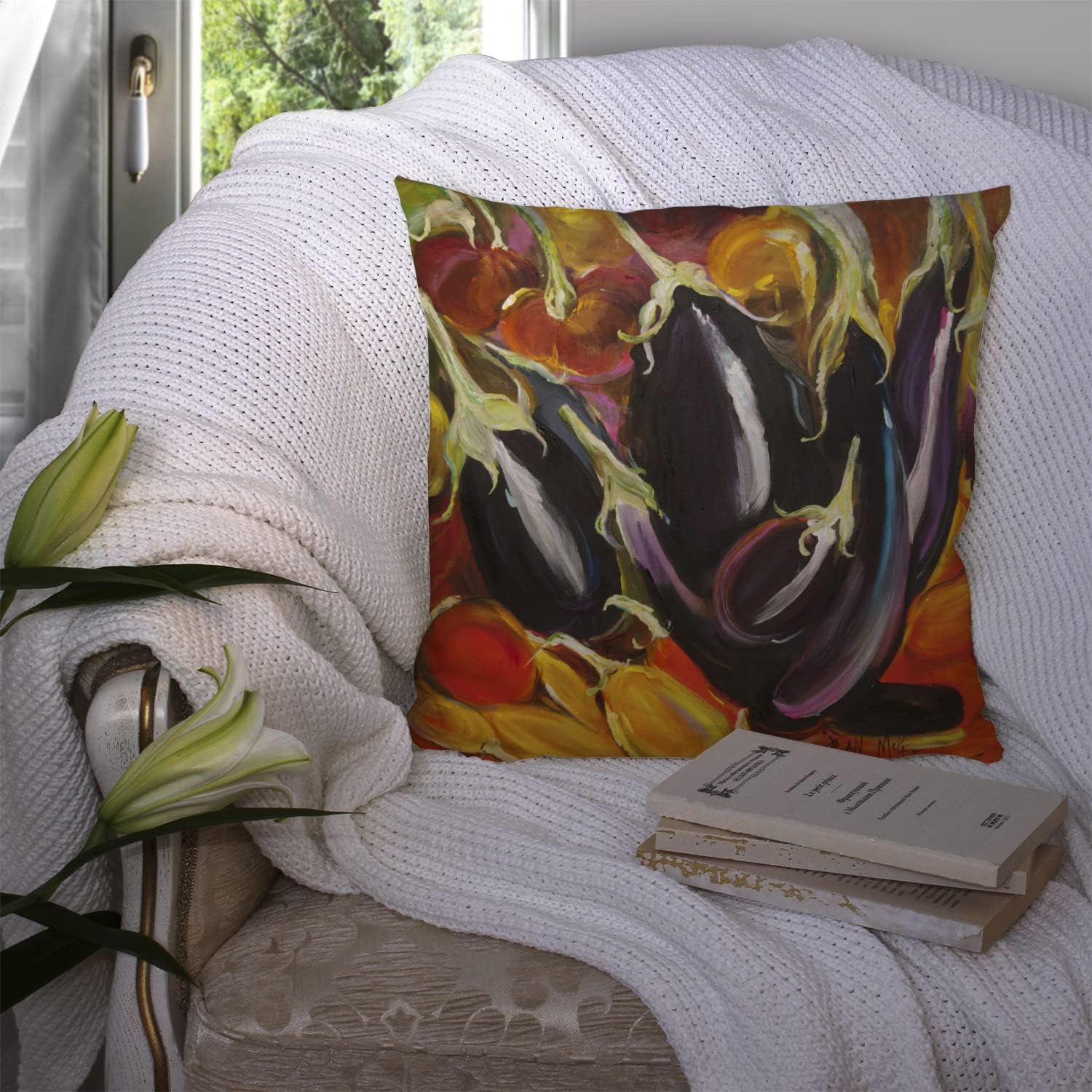 Caroline's Treasures JMK1260PW1414 Eggplant Fabric Decorative Pillow Machine Washable, Indoor Outdoor Decorative Pillow for Couch, Bed or Patio, 14Hx14W