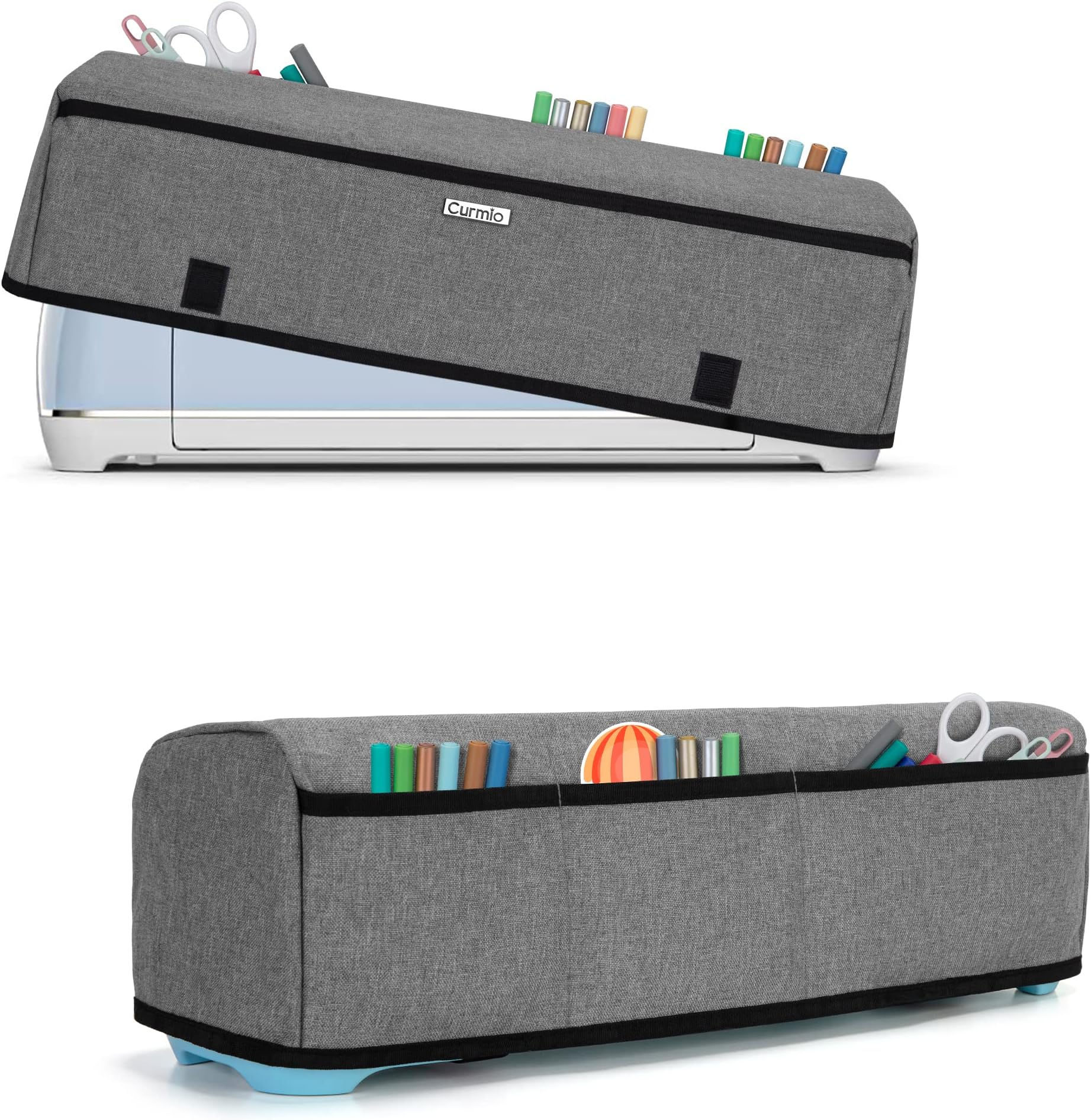 CURMIODust Cover Compatible with Cricut Explore Air (Air 2) and Maker, Die-Cut Cover with 3 Back Pockets for Craft Tools and Accessories, Gray