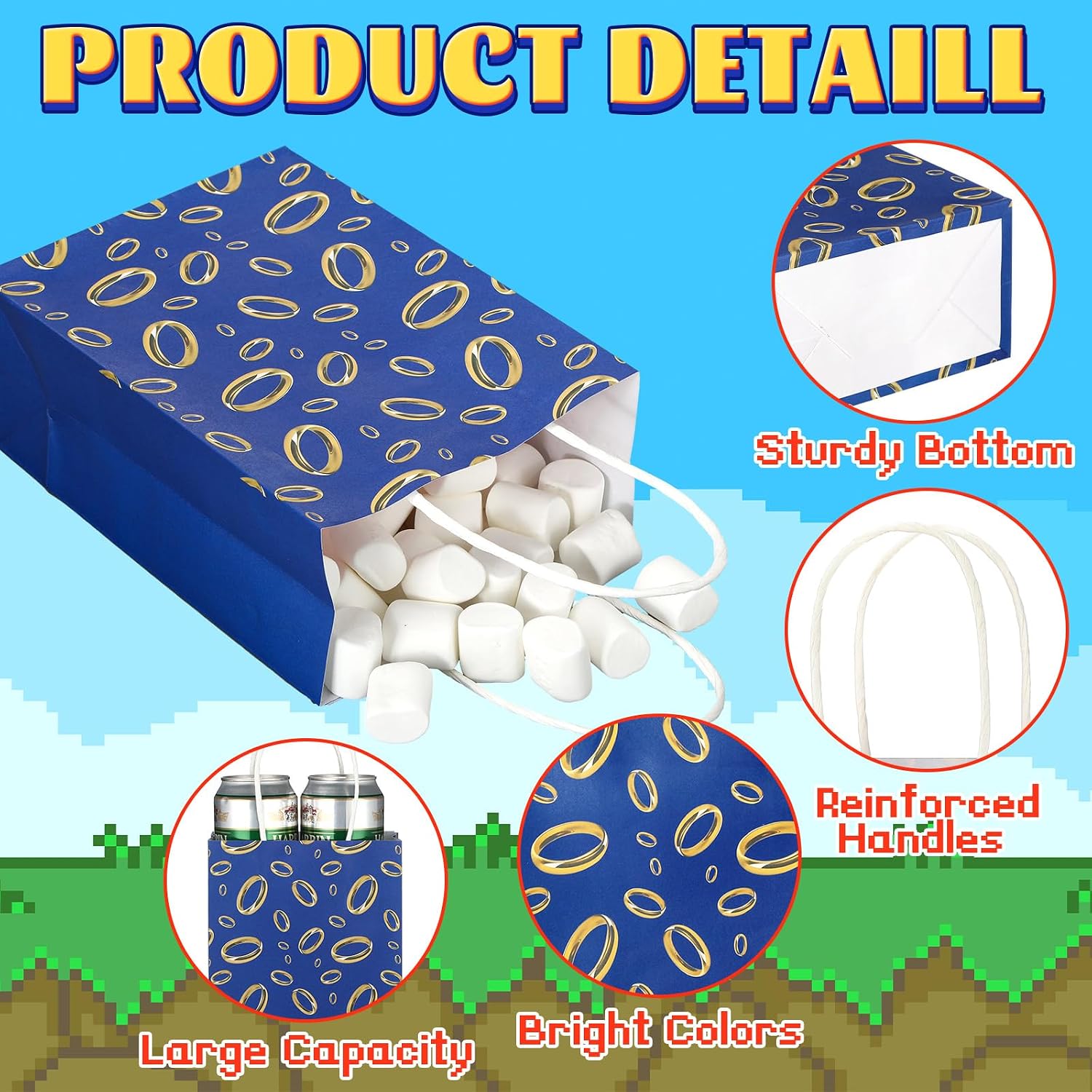 Kolldenn 24 Pcs Goodie Bags with Handles Gold Ring Party Favors,Blue image 3