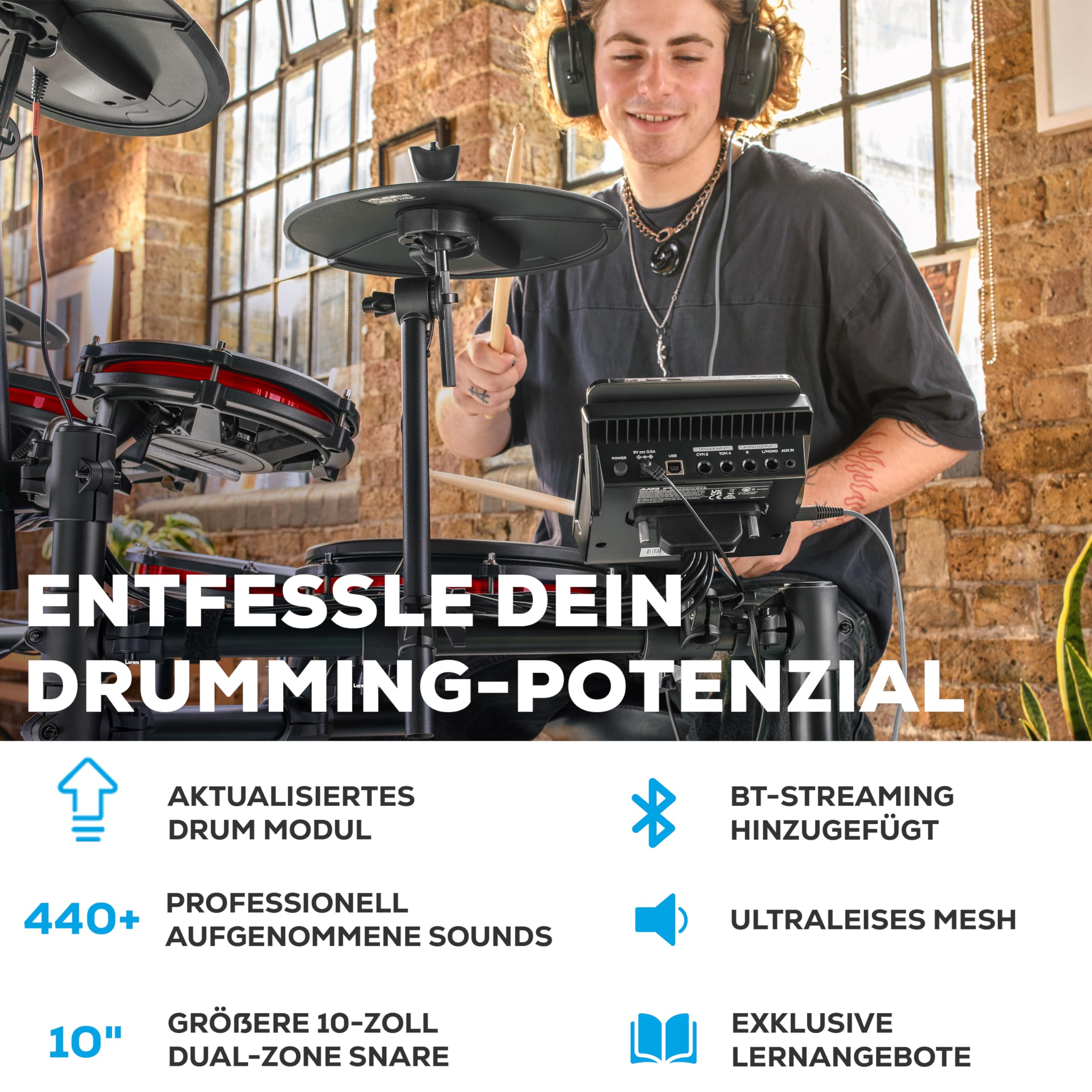 Alesis Nitro Max Kit Elektronische Schlagzeug mit Quiet Mesh Pads  