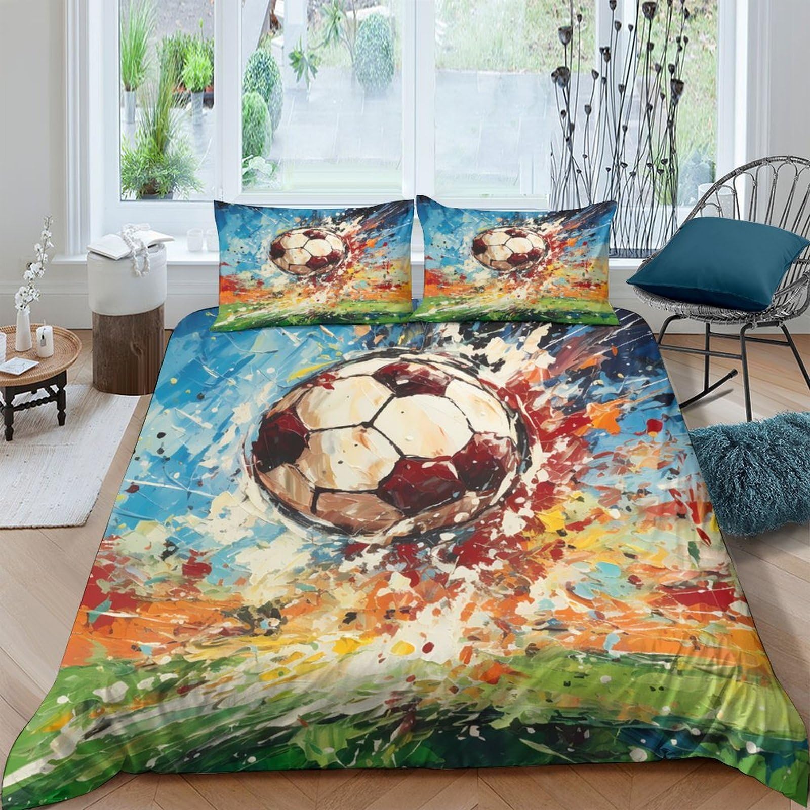 Ctjqhvkz Style-7 3D Printed Abstract Football Fitted Sheet Microfiber Soft Bed Cover Splash Paint Pattern For Bedroom Guestroom Decor Single（135X200cm）