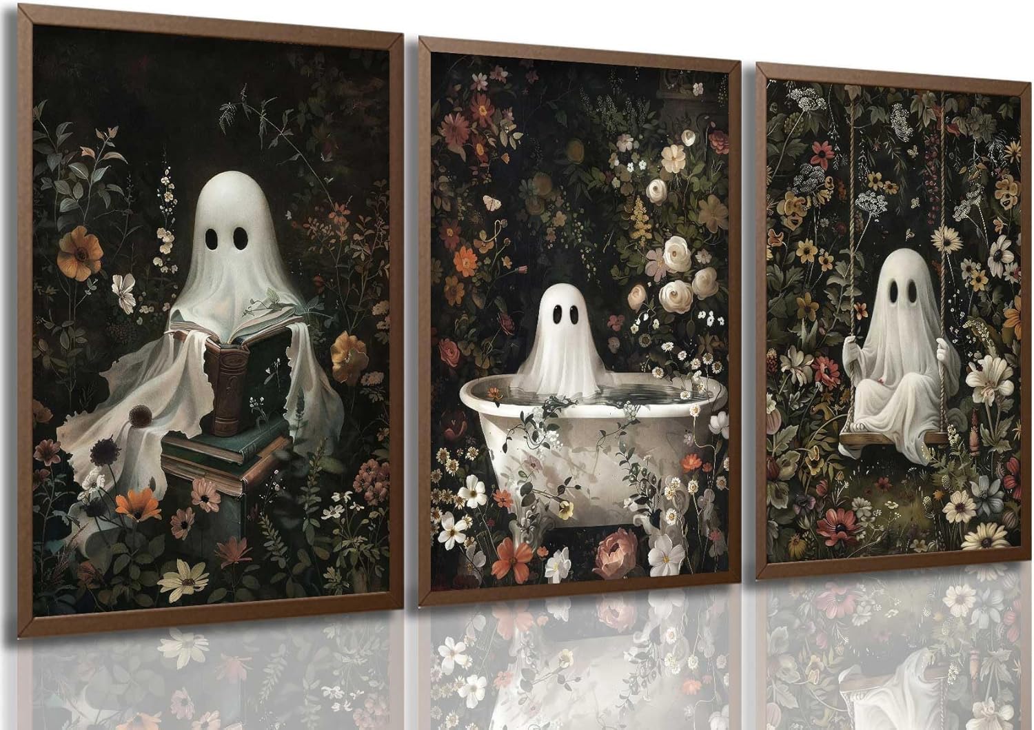 3Pcs Cute Ghost Wall Art Halloween Vintage Canvas Wall