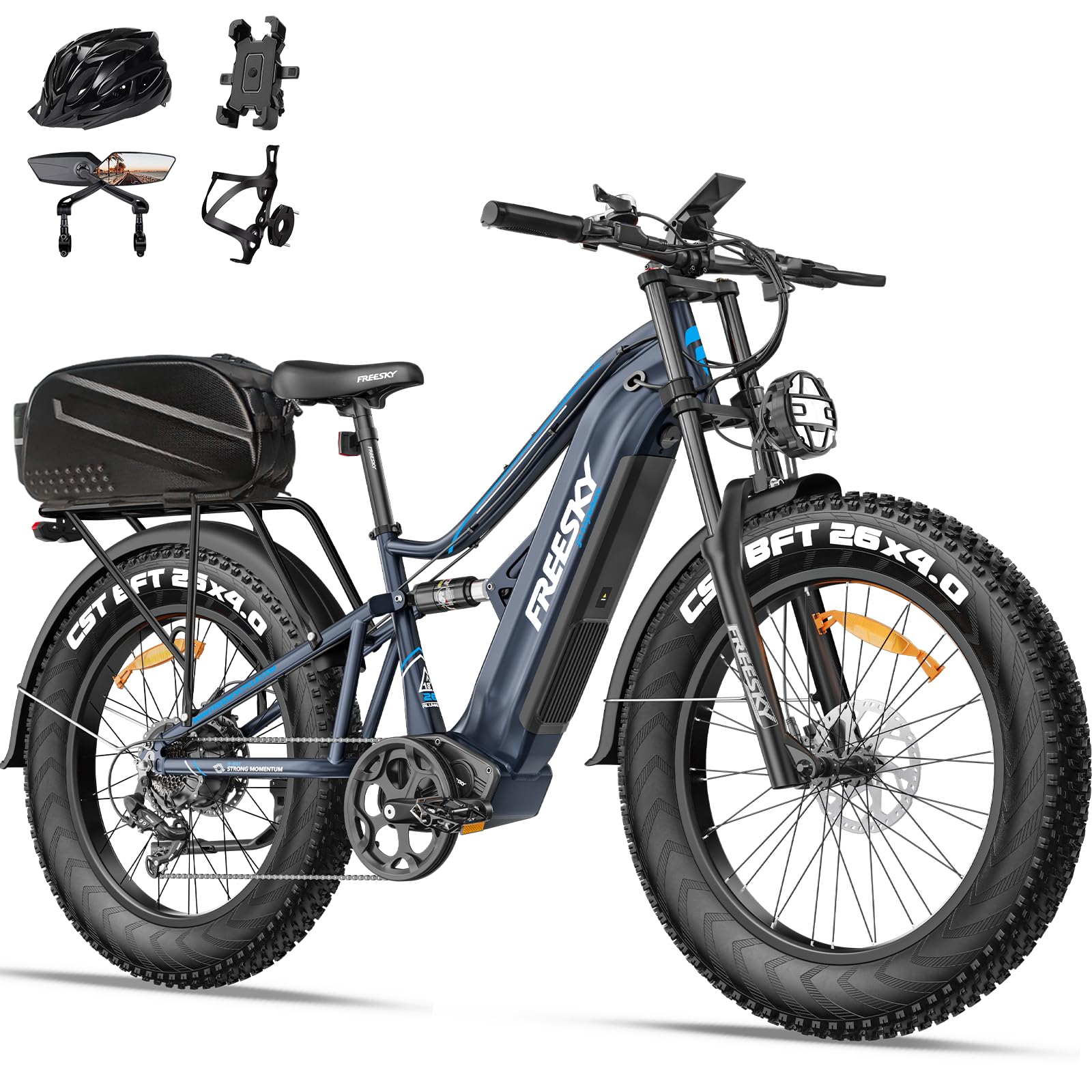 FREESKY2000W Electric Bike with BAFANG Motor & 48V 30Ah Samsung Cells Battery, 35MPH Max Speed, 120 Miles Range, Full Suspension Mountain Ebike for Adult, 26" Fat Tires, Smart Keys, Hydraulic Brakes